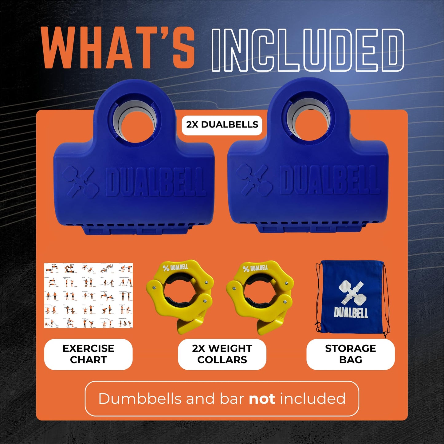 DUALBELL Dumbbell Barbell Adapters, Blue w/Yellow Weight Collars for 1" Bar, Dumbbell Converters Quickly Connect Dumbbells to Barbell Securely for Home Gym Workouts