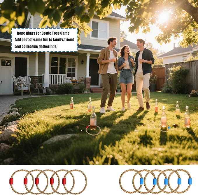 OUTOSS-Rope Toss Ring Replacement Parts (Size-5") for Adults and Kids,Durable Jute Rope Ring Toss Rings for Backyard Ring Toss Game,Outdoor Party Games(Hemp Rope Rings-10Packs)