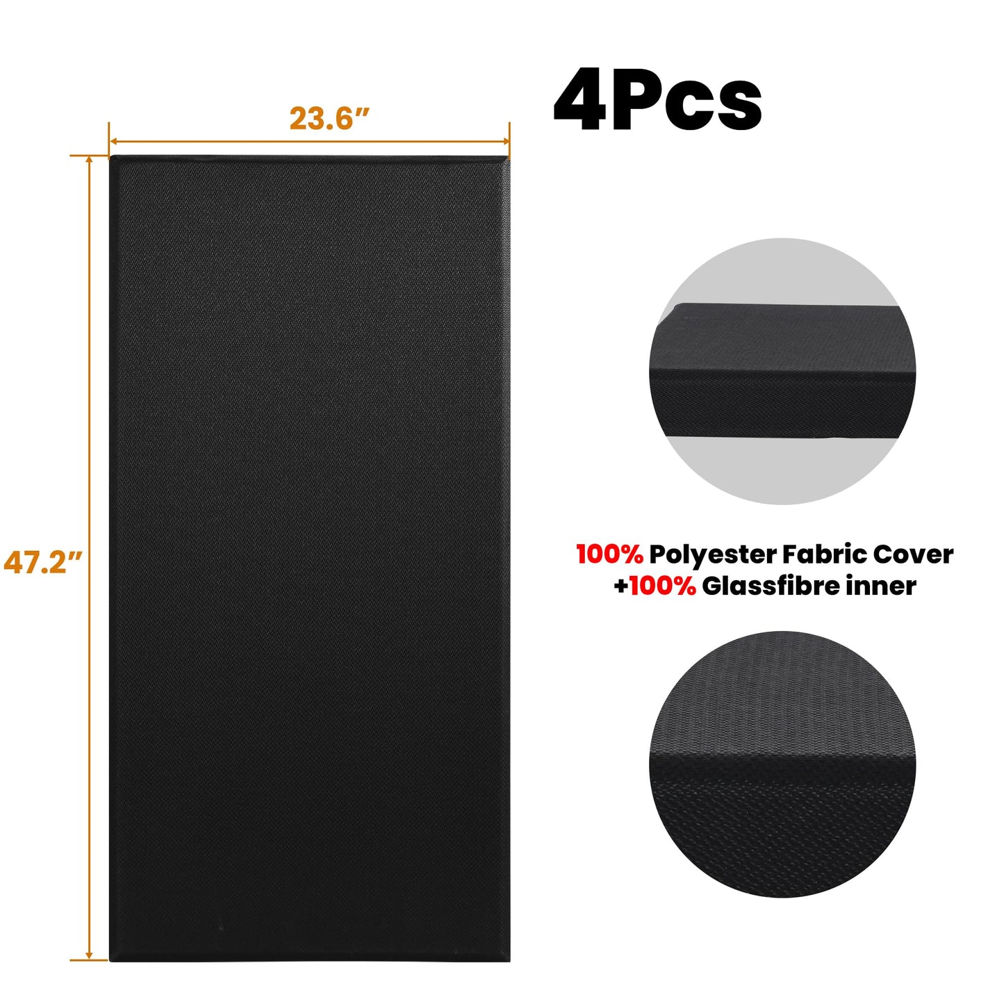 SMARTSTANDARD 4 PCS Acoustic Wall Panels, 2" Thick 47.2" x 23.6" Fiberglass Soundproof Wall Panels with Hanging System for Studios Home Theater Office Meeting Room, Black