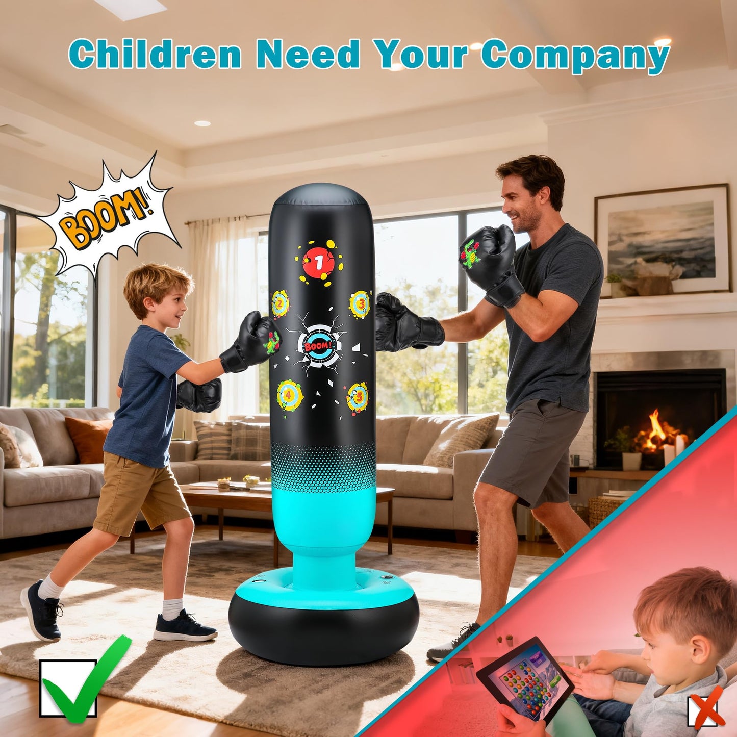 EIVONDA Punching Bag for Kids 65" Inflatable Dinosaur Kids Punching Bag with Boxing Gloves Boxing Bag Set with Pump Dinosaur & Hitting Target Pattern 2 in 1 Birthday Gifts for Boys & Girls Age 3-12