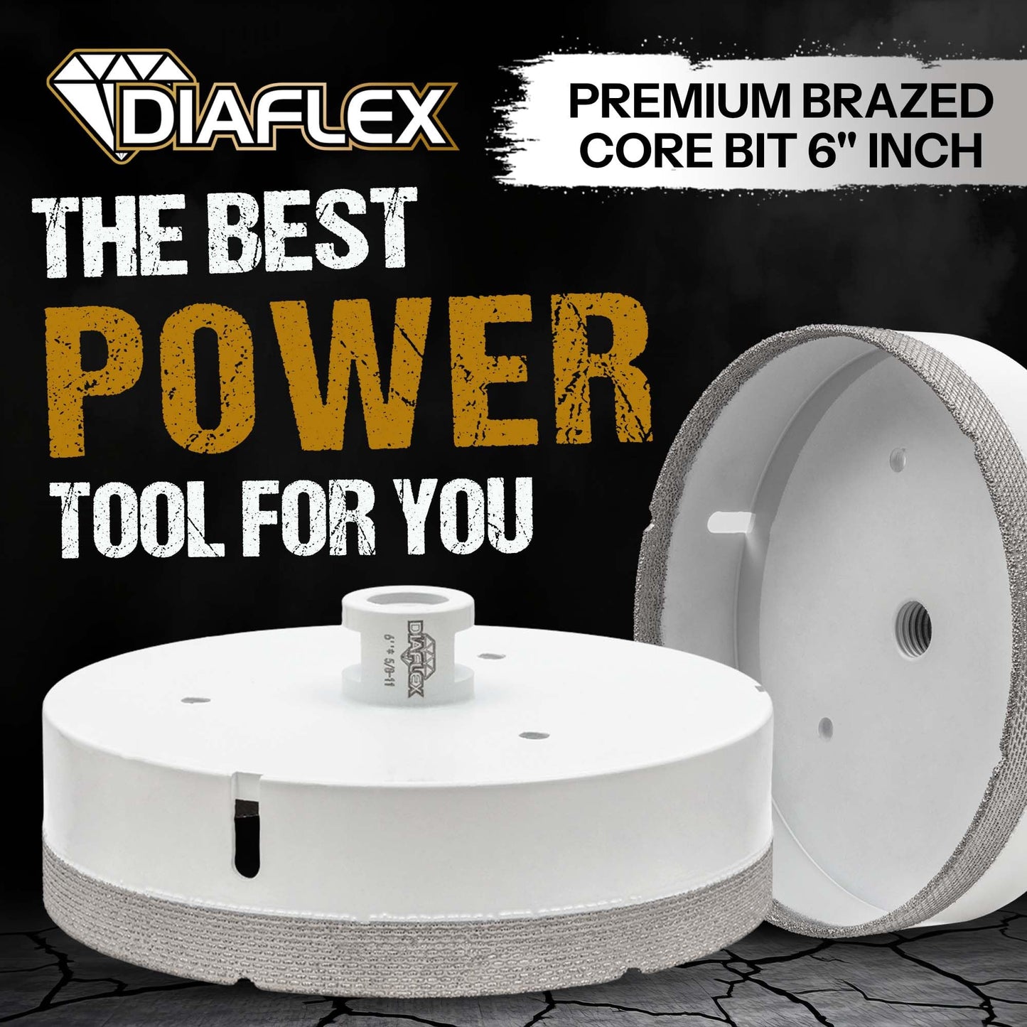 Diaflex Premium Brazed Core Bit – 6" Diamond Hole Saw for Porcelain, Ceramic, Stone, Dekton – 5/8"-11 Thread – Fast Clean Cuts – Vacuum Brazed – Wet or Dry Use
