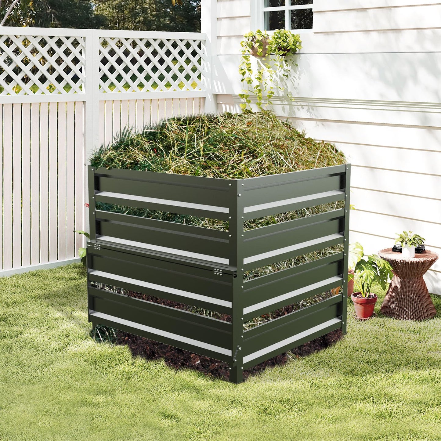 Trellume Compost Bin Outdoor - 285 Gallon Composter with Rust-Proof Coating, Painted Finish, Large Compost Bin for Producing Fertilizer from Kitchen Waste and Fallen Leaves（Metal）