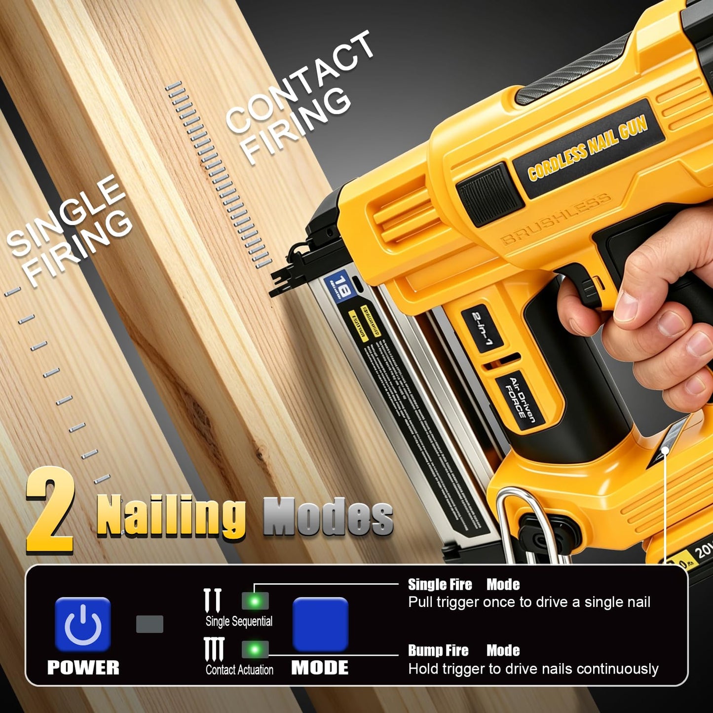 2 in 1 Cordless Brad Nailer Compatible with Dewalt 20V MAX Battery(NO Battery):Electric Nail Gun for Wood, Trim Work, DIY - A Nice Gift for a Husband or Father (Yellow and black)
