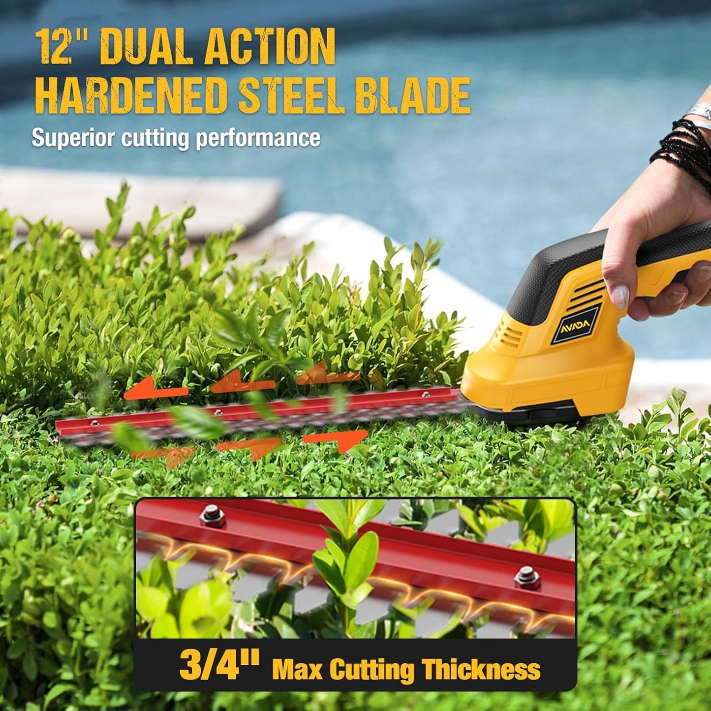 Pole Hedge Trimmer Cordless - Electric Hedge Trimmer & Grass Shear with 2x3000mAh Batteries,180° Adjustable Angle, 16 Ft Reach, Hedge Trimmers Cordless with Battery