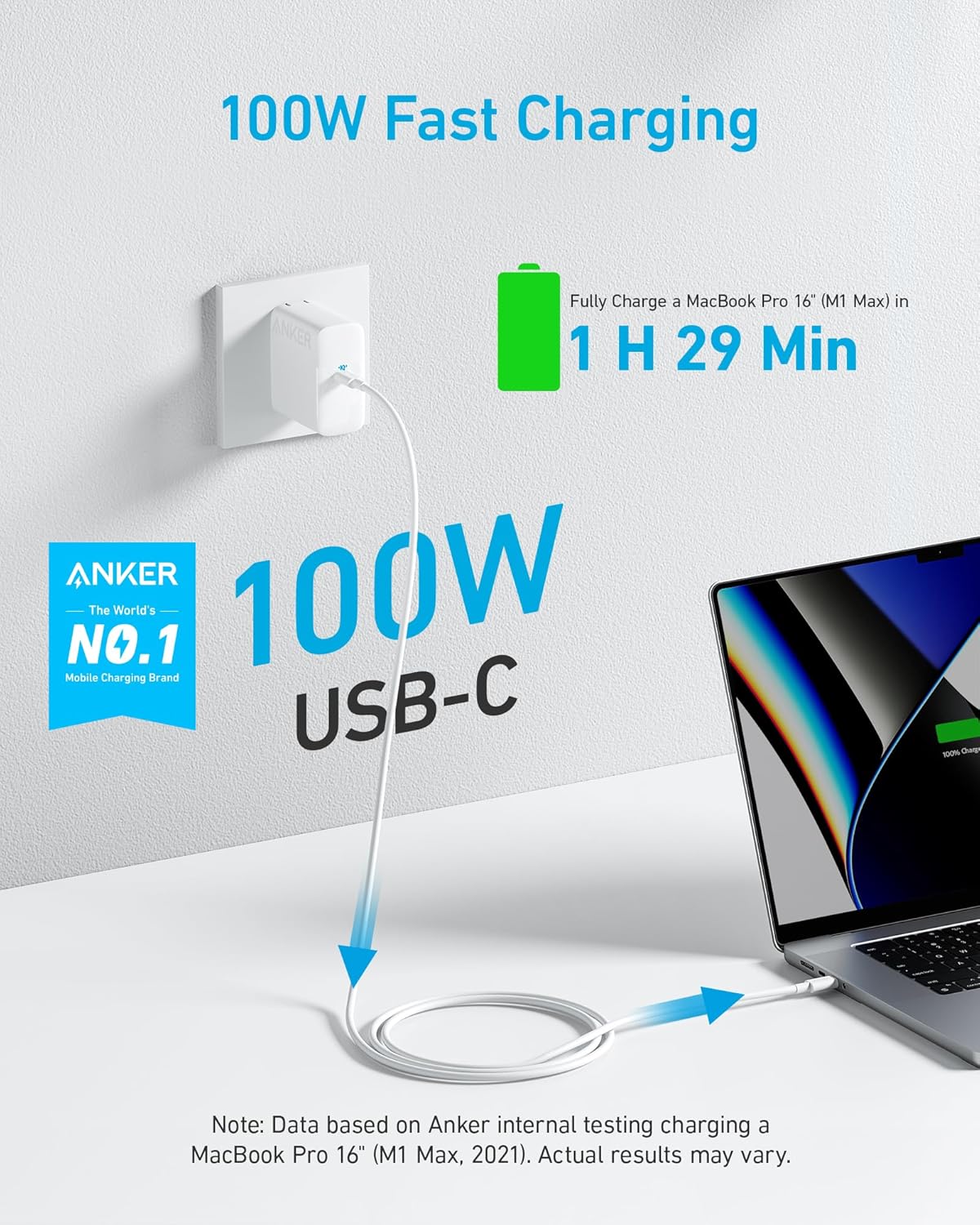 Anker 100W 5FT MacBook Pro Charger, Compact and Foldable USB C Charger for MacBook Air, Samsung Galaxy, iPad Pro
