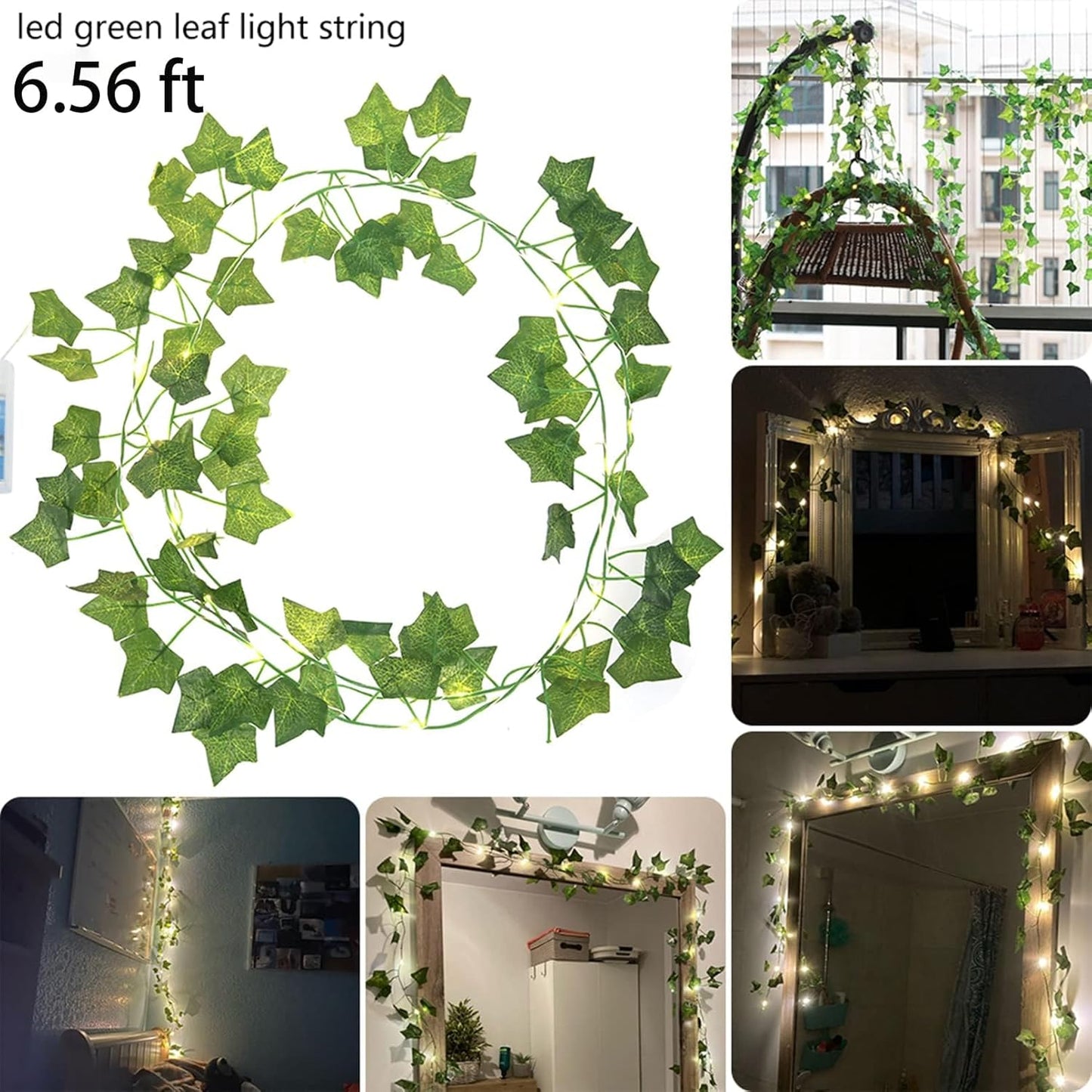 Skiennix Fairy Lights Vine - 40 LEDs Battery Operated Green Ivy String Lights | 2 Pack for Bedroom Decor
