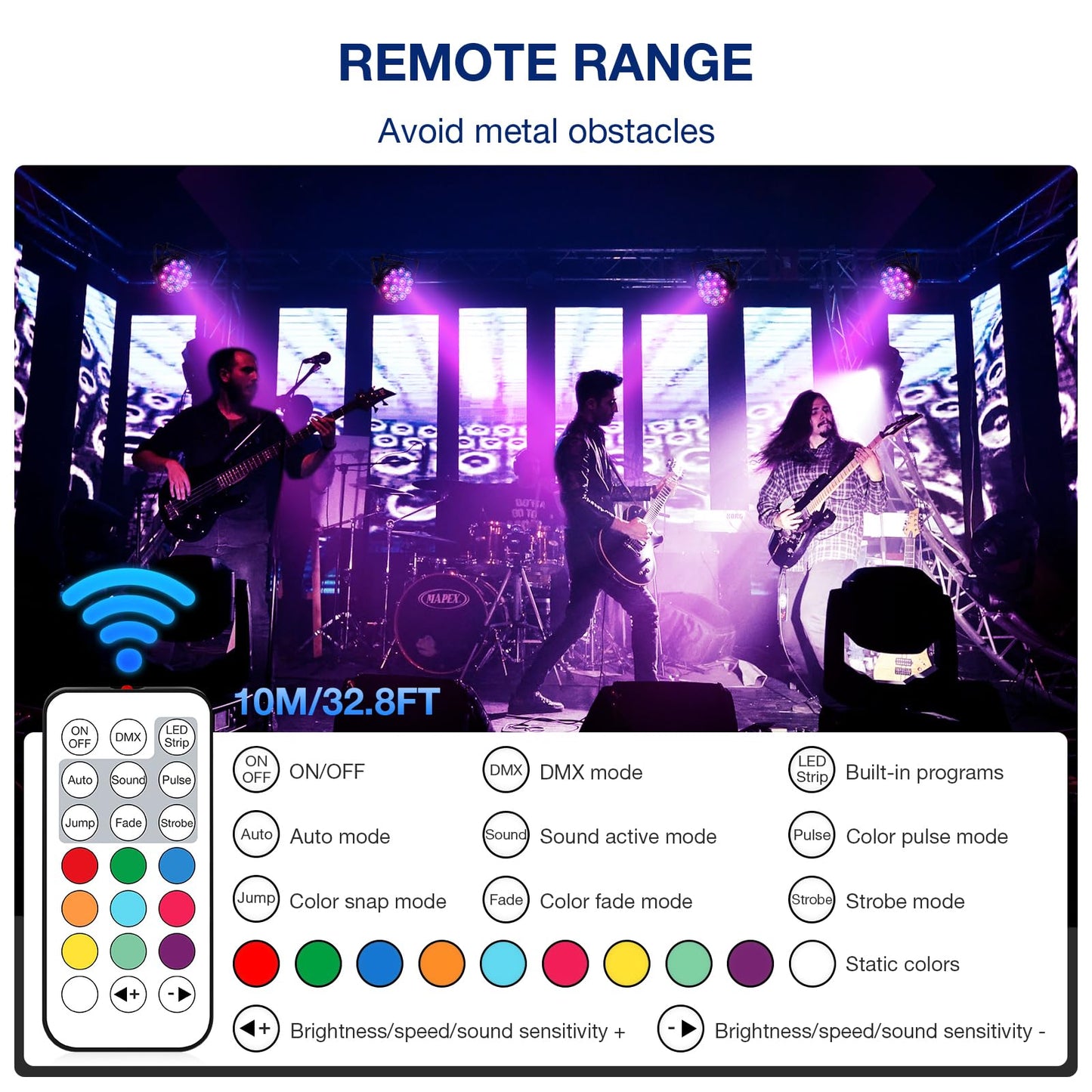 OPPSK LED Stage Par Lights: 2Pack 100W Dual-Effect 10 Ring LED Surrounded 14 RGBW Par Can - Dimmable Sound Activated - Remote & DMX Control - Uplights for DJ Wedding Party Club Bands Stage Lighting