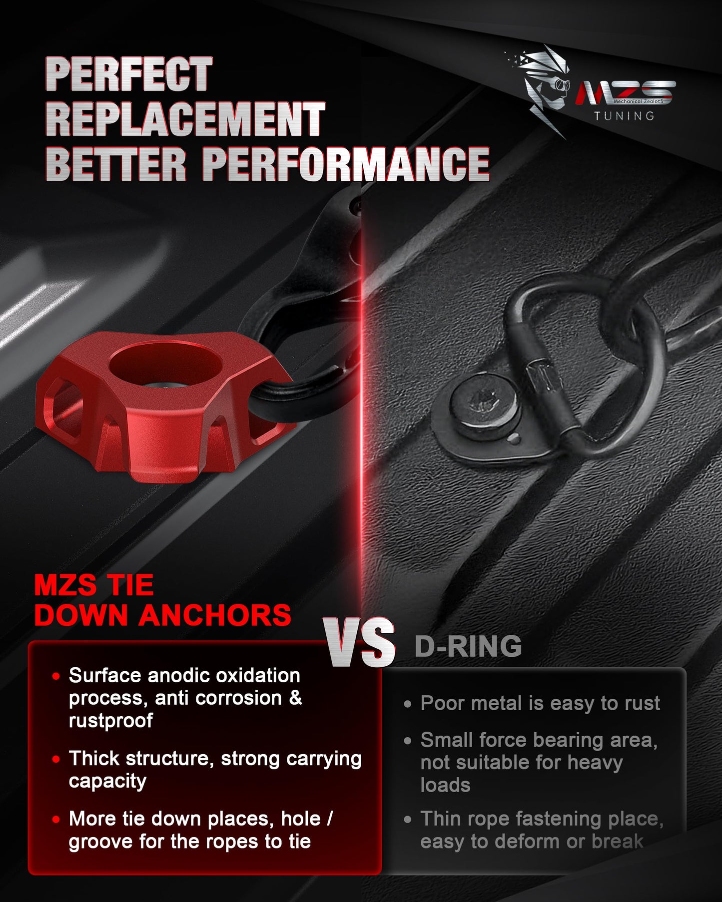 MZS Tundra Tie Down Anchors, Heavy Duty Cargo Tie Down Hooks + Bed Rail Cleats Compatible with 2007-2026 Tundra 2nd 3rd Gen Pickup (Red+Silver, 8Pcs)