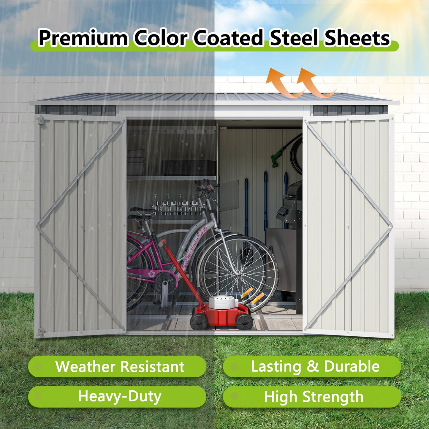 Thanaddo 6x8FT Lean to Shed Metal Outdoor Storage Sheds with Floor Frame,Large Tool&Lawn Mower Shed with Two Lockable Doors for Garden Backyard Patio Storage,Outside Waterproof Storage Shed