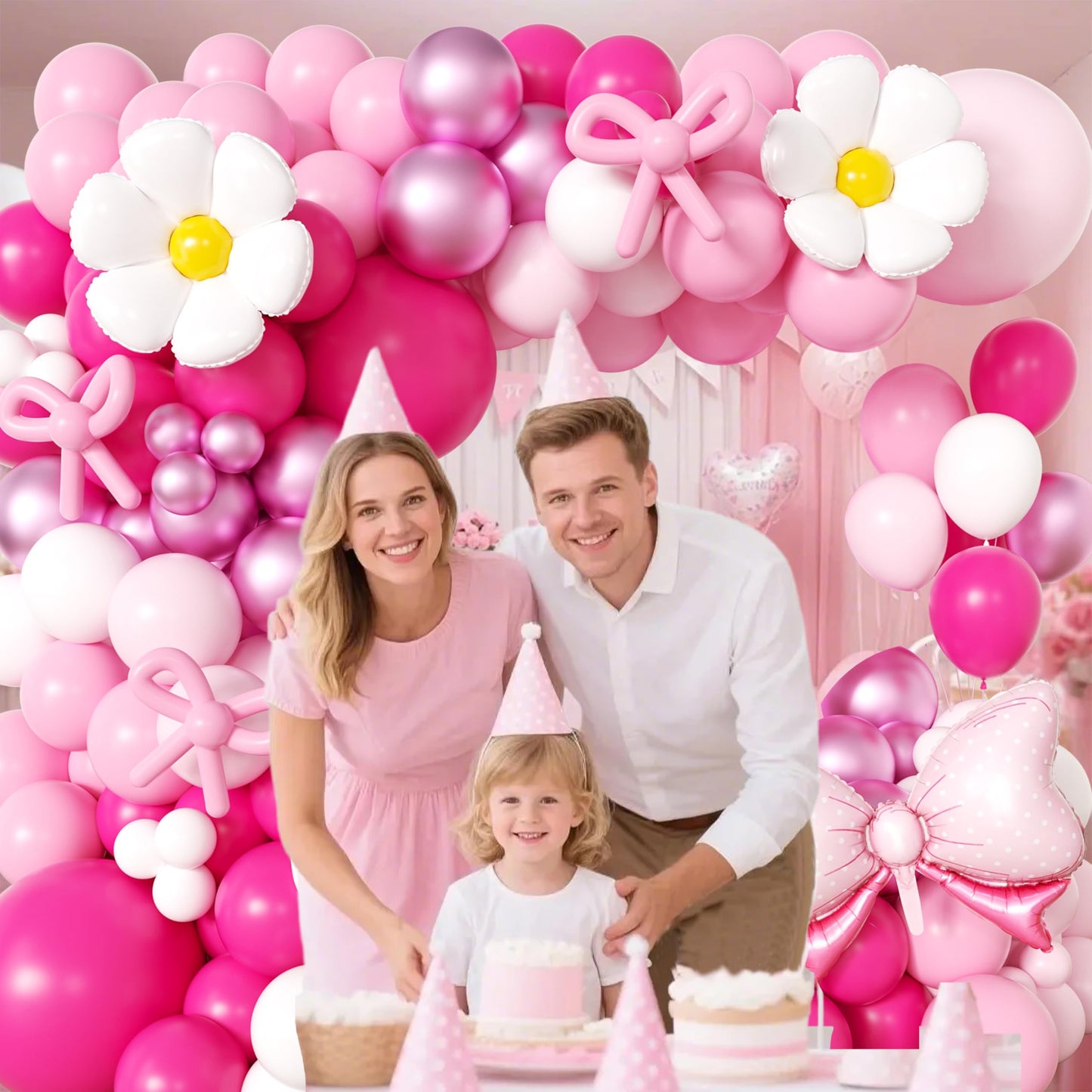 Pink Balloon Arch Kit For girls,Hot Pink Balloons Garland Kit,Bow Foil Balloons for Birthday Decorations,Party Supplies for Girl