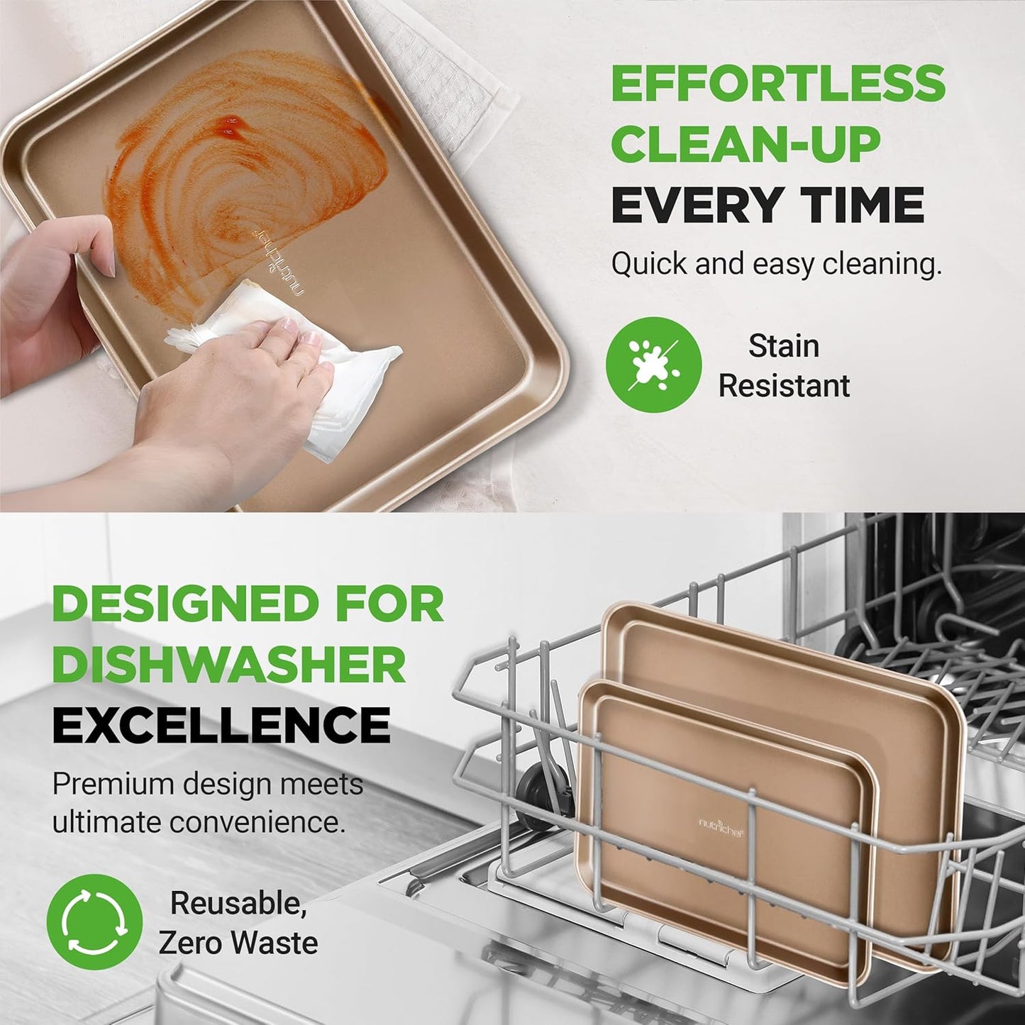 NutriChef Nonstick Baking Sheets - Durable 2-Piece Cookie Sheet Set, Oven Safe Up to 450°F