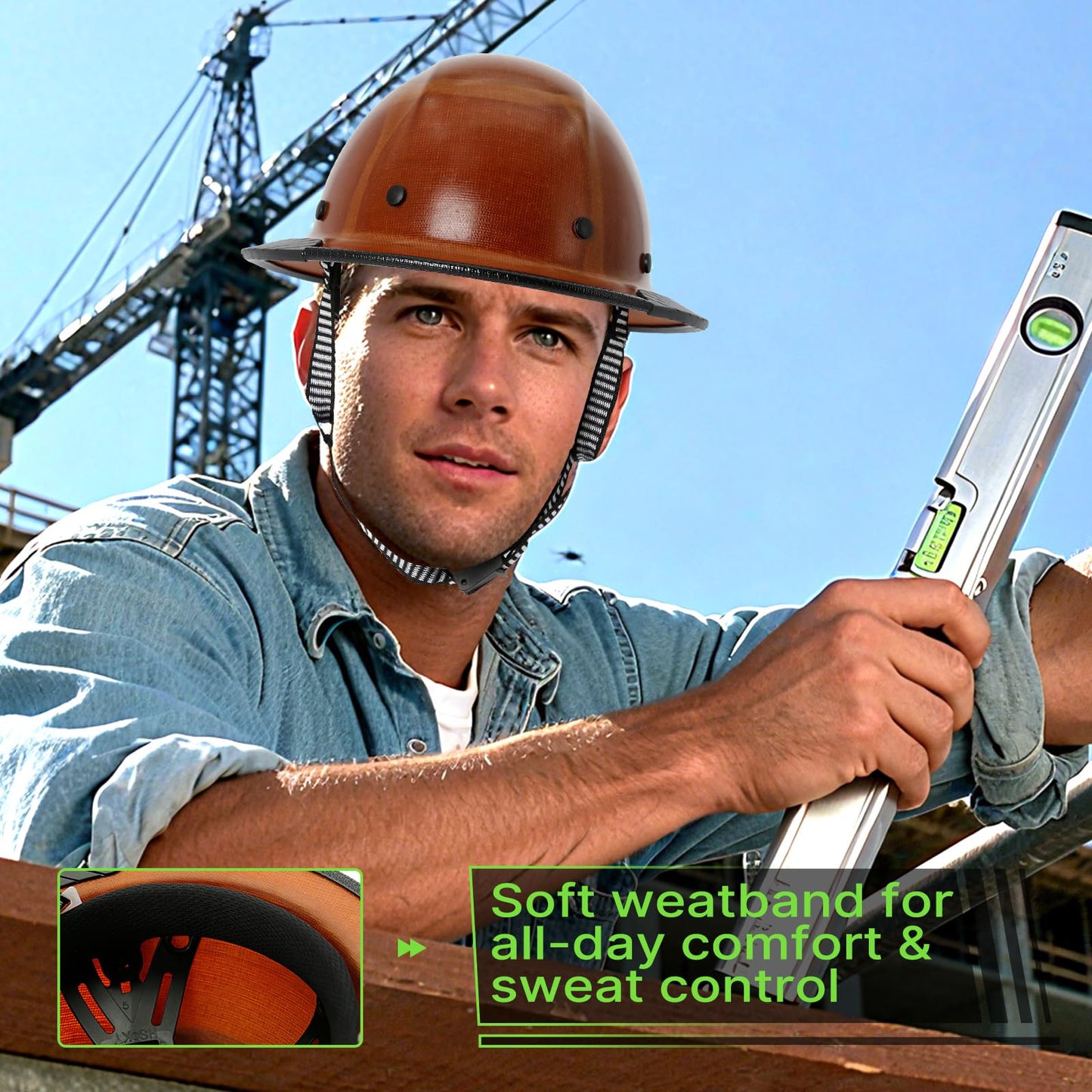 OSHA Approved Construction Fiberglass Full Brim Hard Hat with Chin Strap