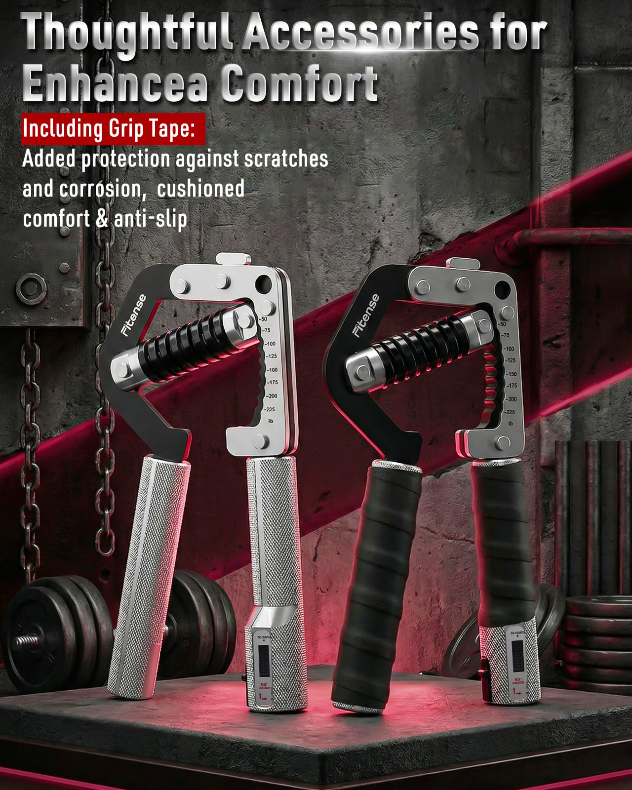 Fitense Grip Strength Trainer - Adjustable Hand Gripper Strengthener 8 Levels 50-225 lbs with Counter, Hand Grip Exerciser Wrist Strengtheners, Forearm, Finger & Hand Strength Training for Athletes, Climbers & Rehabilitation