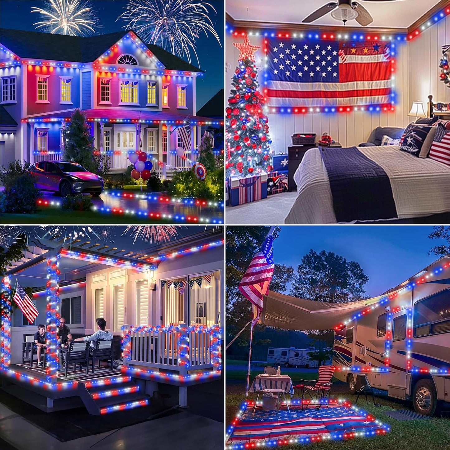 Skiennix 200ft LED Rope Lights - Waterproof Flexible Tube Lighting with 8 Modes | Red, White & Blue Decor