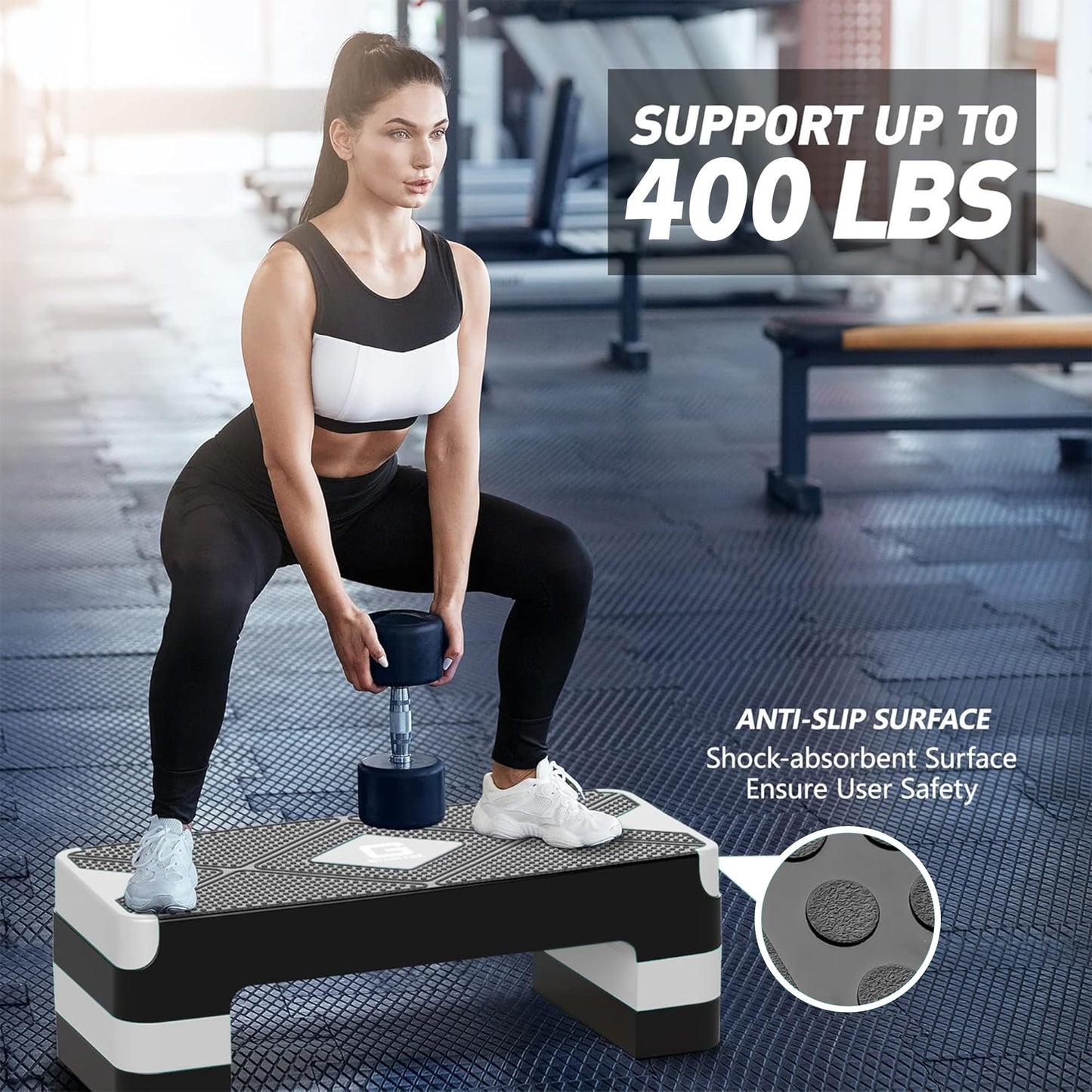GYMMAGE Aerobic Exercise Stepper - Adjustable Workout Platform, 26.5" Step Deck with 4", 6", 8" Height Risers, Women's Home Gym Cardio Fitness