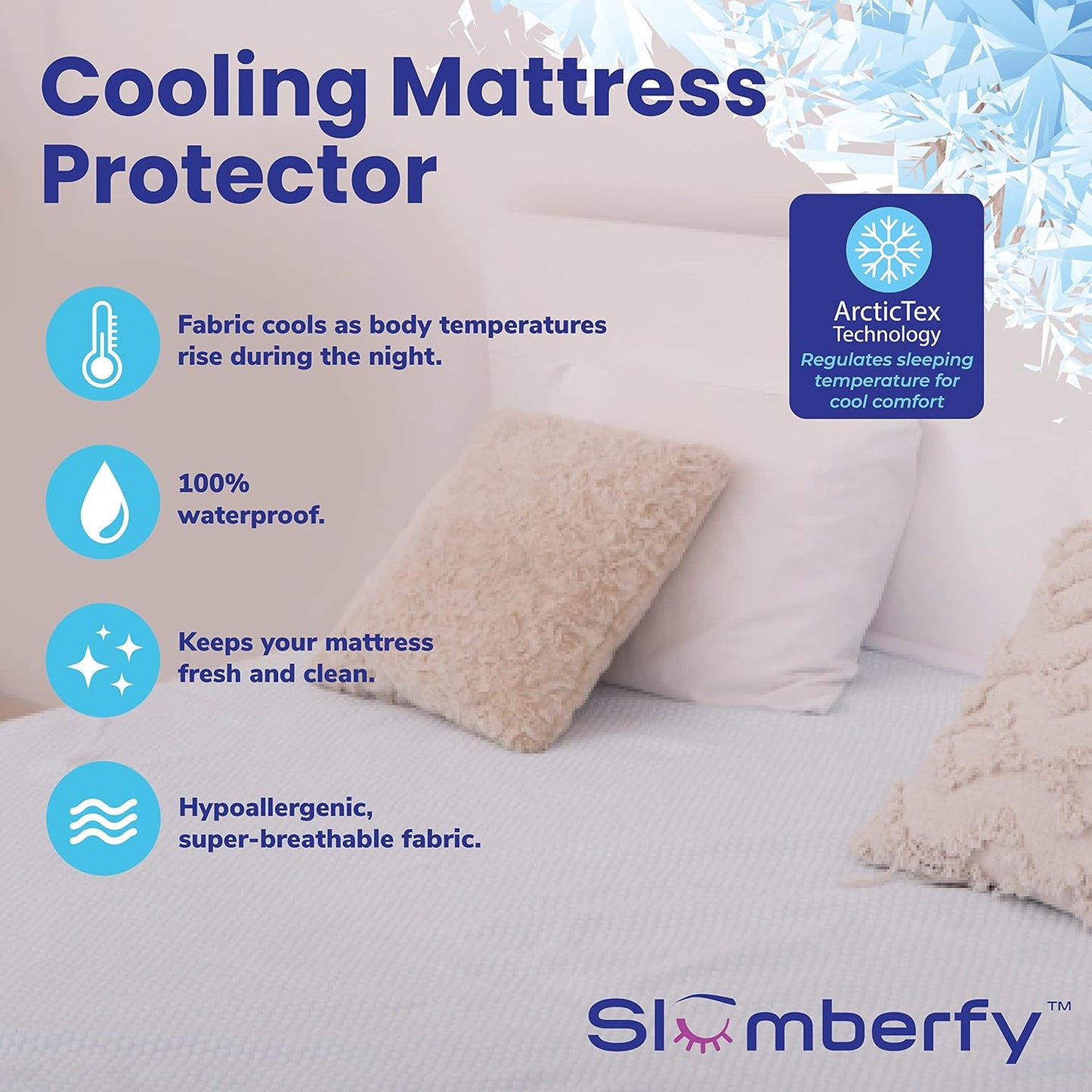 Slumberfy Queen Size Waterproof Cooling Mattress Protector - Premium Skin-Safe Cover with ArcticTex Technology | Noiseless Quilted Design – 60x80 in.