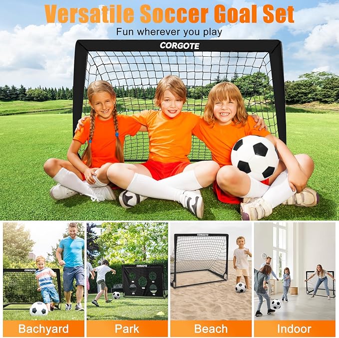 Kids Soccer Goal for Backyard Set, 2 Pack of 4x3 Toddler Soccer Net Practice Equipment with Ball, Training Equipment with Target Ball & Cones, Soccers Gifts for Boys 3-12, Outdoor Sports Toys