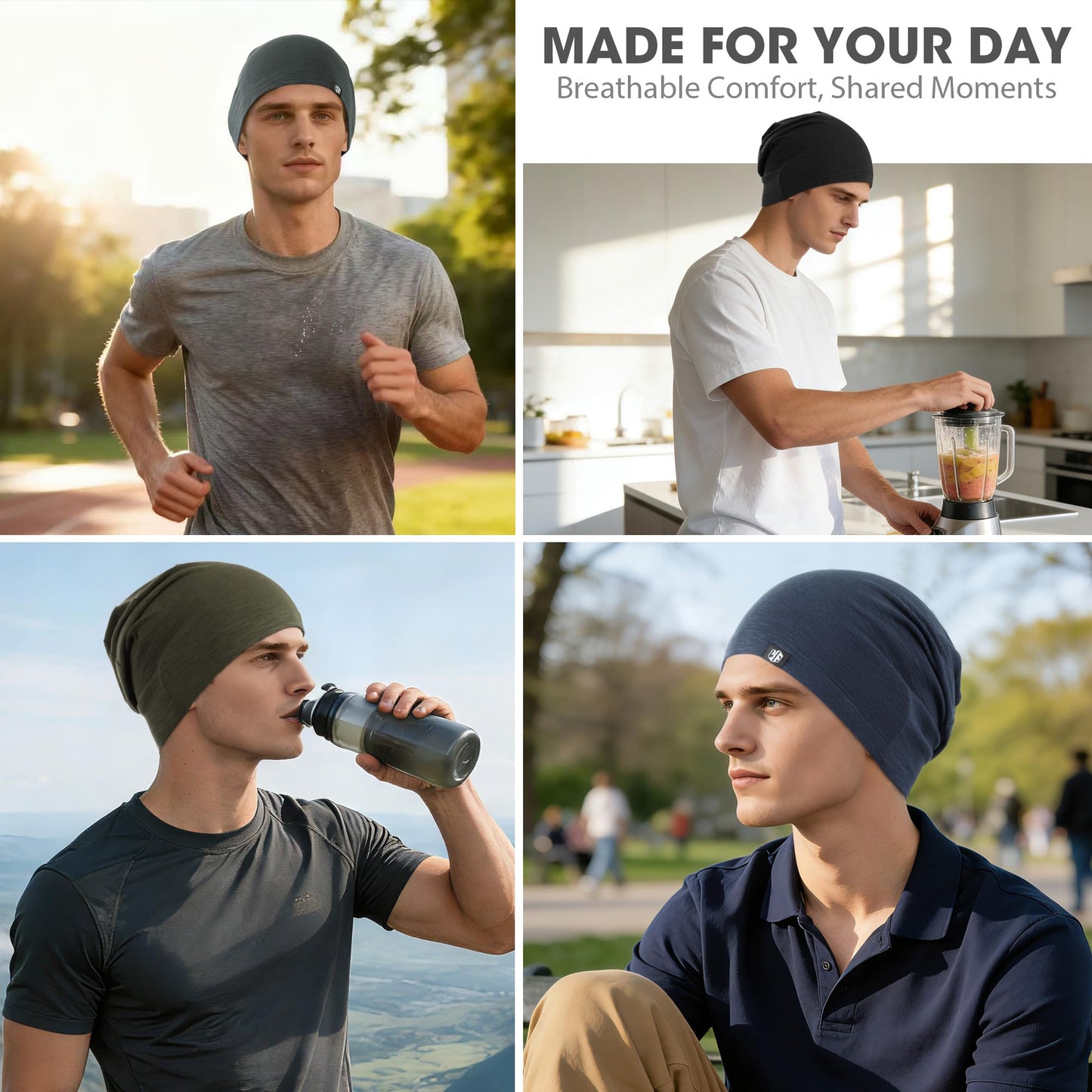 WTACTFUL 3Pack Breathable Skull Cap for Men Women, Soft Slouchy Beanie Hat Chemo Cap Night Sleeping Hat for Cycling Running Riding Hiking Casual Wear Black Gray White