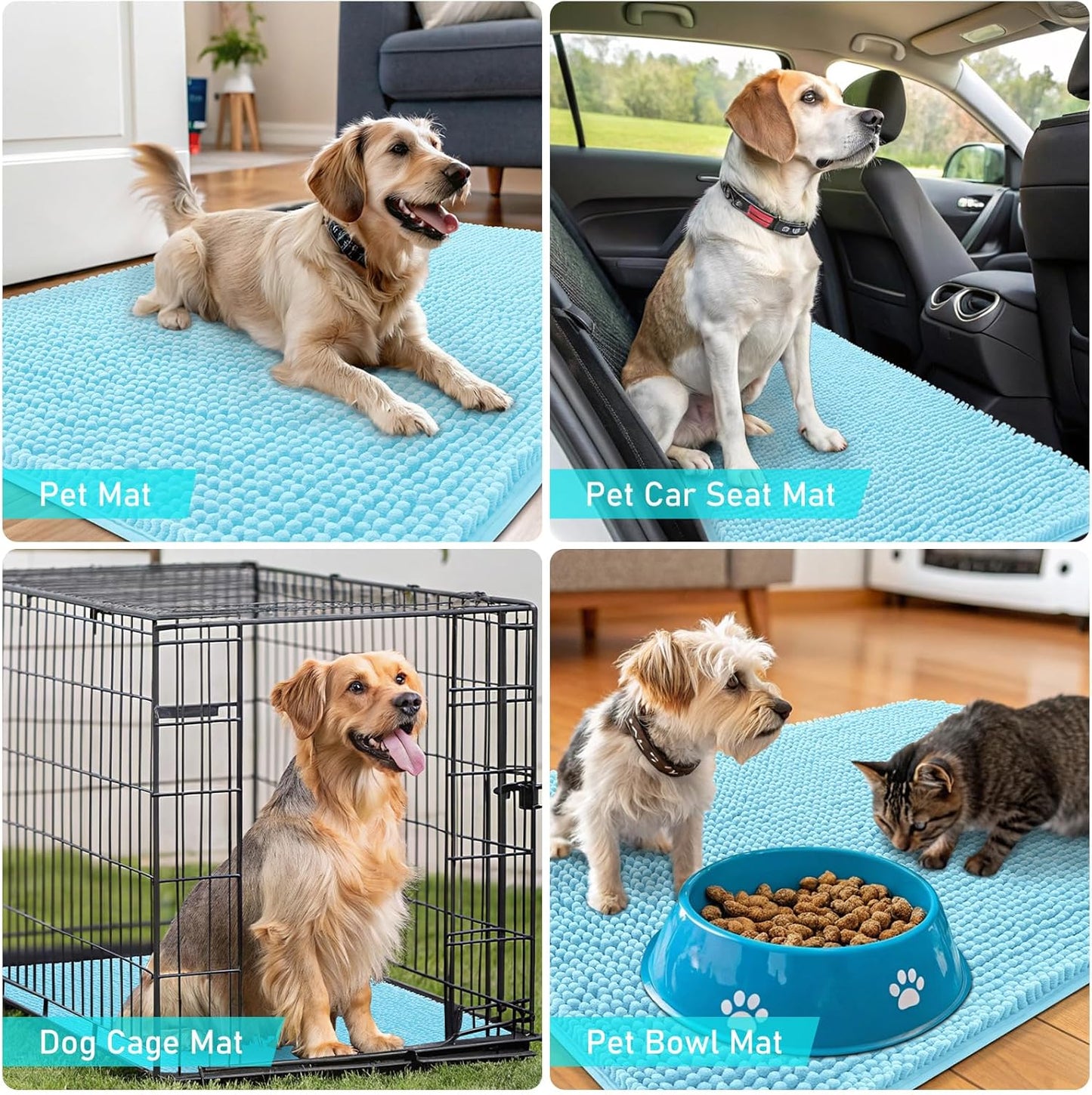 OLANLY Dog Door Mat - Absorbent Non-Slip Mud Mat for Indoor Use | Quick Dry Chenille, 32x20, Blue