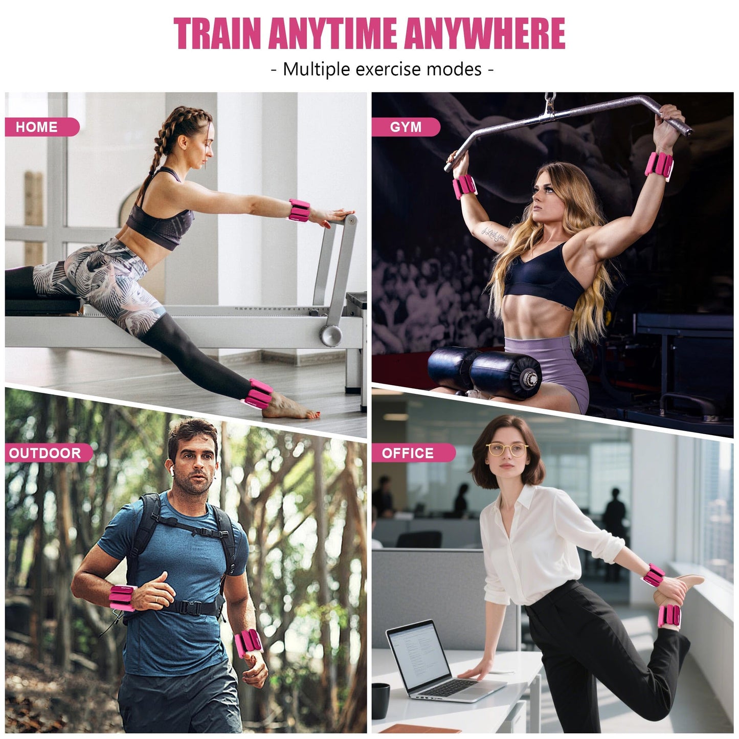 INDEPANDIA Wrist & Ankle Weights for Women and Men, 2lbs Pair Adjustable Silicone Weighted Bangles for Arm & Leg Workouts, Perfect for Pilates, Yoga, Walking & Home Fitness Training Gradient Pink