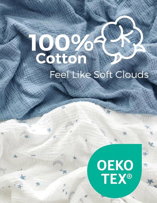 Momcozy Fitted Crib Sheets - Soft Breathable Natural Cotton, 2 Pack, 52"x28", Blue Star & Moon Design