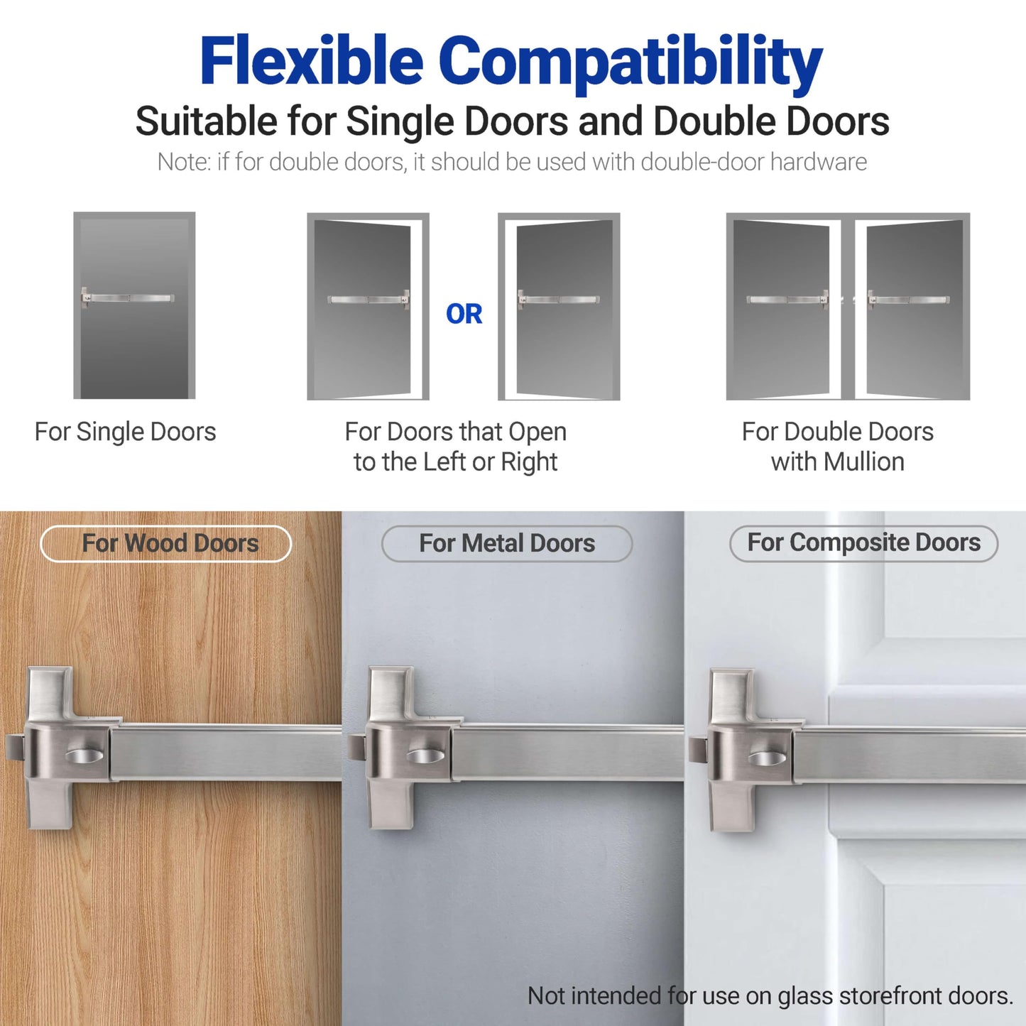 Push Bar Panic Exit Device for Emergency Exit Doors with Door Handle- 304 Stainless Steel Panic Bars for Exit Doors, 38" Commercial Push Bar Panic Exit Device for 39”-53” Wood/Metal Door (Silver)