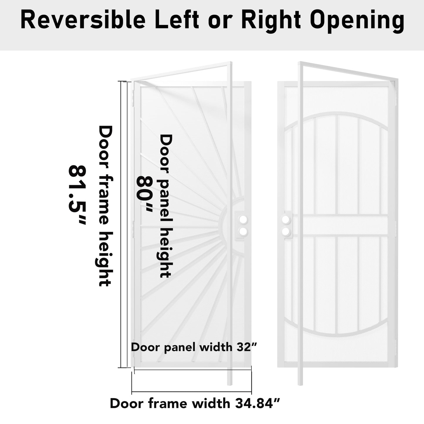 Lakenyon Steel Security Door, 32" x 80" Screen-Style Exterior Door, Electrophoretic E-Coated Steel & White Pine Wood Construction, Non-Handed, Bronze