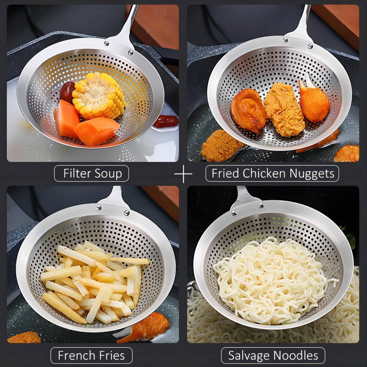 GREATLINK Large Professional Skimmer Slotted Spoon,304 Stainless Steel Slotted Spoon With Extra Large Bowl & Comfortable Handle,Durable Food Grade Strainer Spoon, Draining Frying For Kitchen Cooking