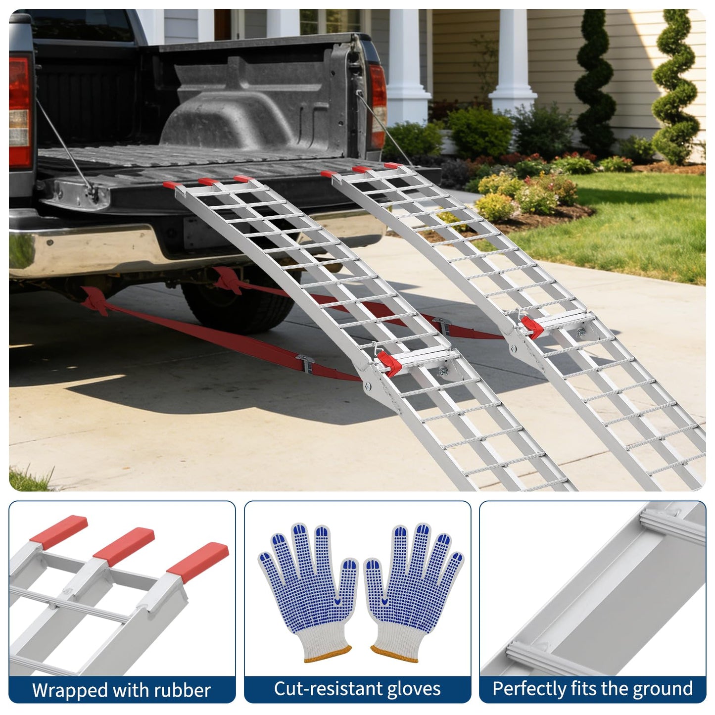 Heavy Duty 1500LB Capacity Aluminum Motorcycle Loading Ramp Set – 7.5FT Folding Design,Load Straps for Pickup Trucks, Motorcycles, Lawnmowers, Dirt Bikes(2-Pack)