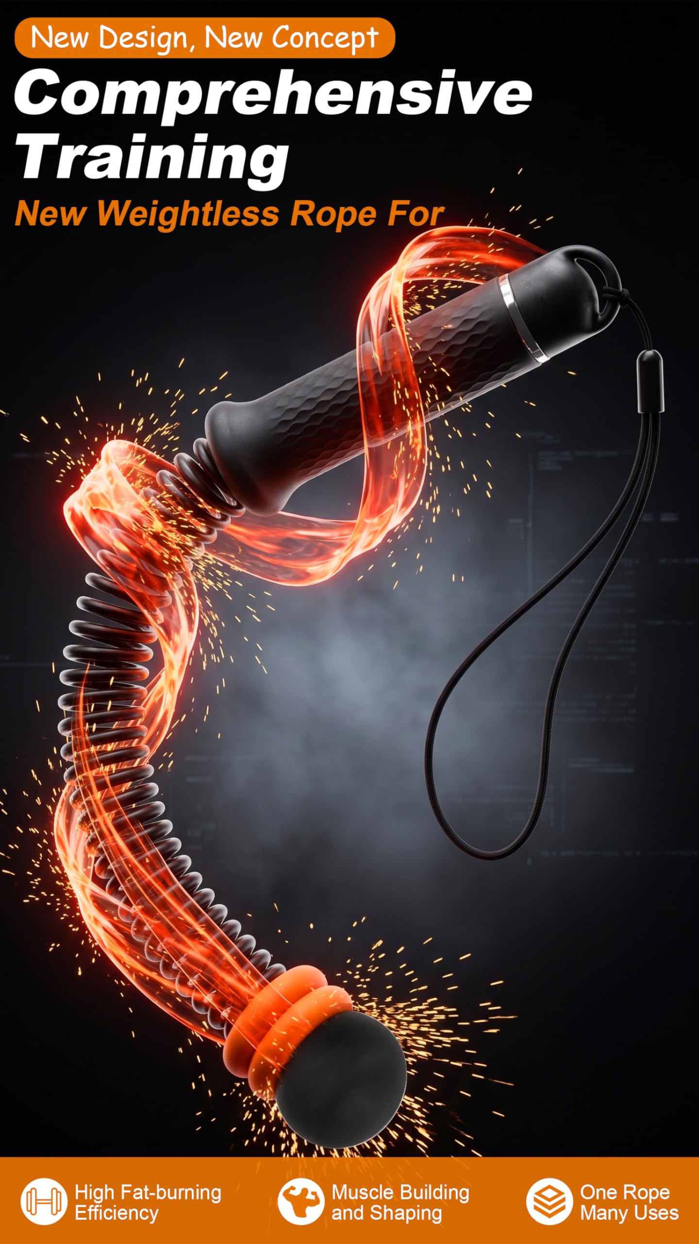 Ropeless Battle Ropes with Weighted Springs, Portable Weighted Home Fitness Training Tool for Low-Impact Exercise, HIIT & Strength Building, Suitable for Men and Women (Orange-Black)