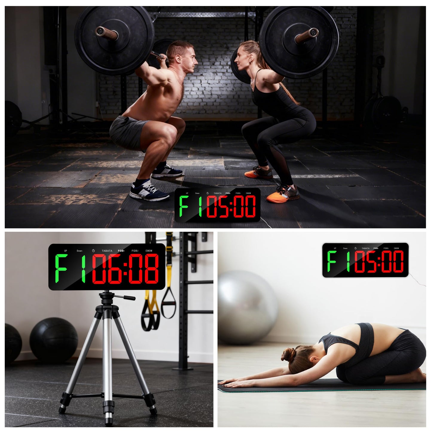 Faweskiy Upgraded Gym Timer Clock for Tabata/FBG/EMOM - Large Workout Clock for Home Gym with Remote Control, Count Down & Up | Stopwatch, Fitness Digital Timer for Home/Yoga/Boxing/Garage