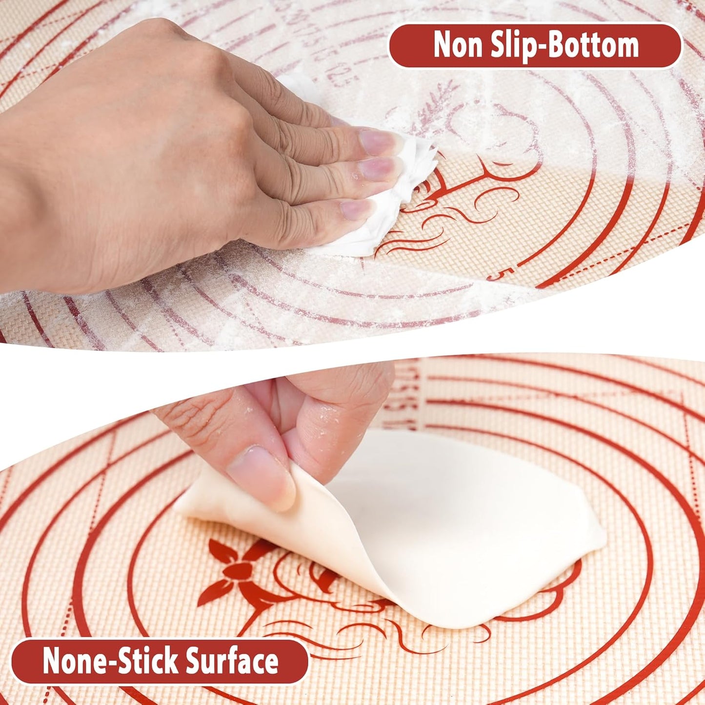 Skiennix Silicone Baking Mat - Non-Slip Dough Rolling Mat with Measurement Guides | 20x28 Inch Reusable Kneading Board for Bread, Pizza, Cookies, Fondant