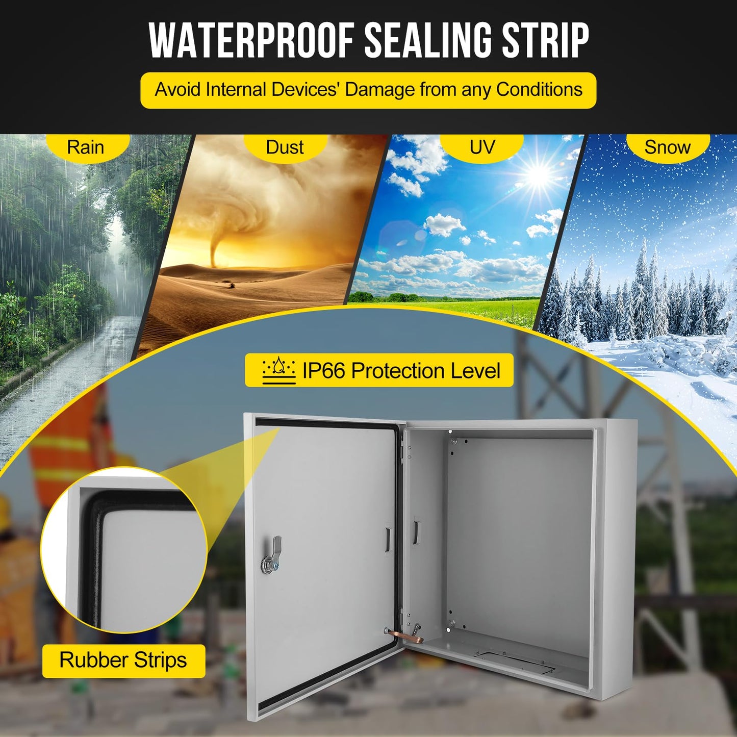 Towallmark 24x24x8 Outdoor Electrical Box, NEMA 4X Steel Electrical Enclosure Box, Electrical Junction Box, with IP66 Waterproof, Dustproof, Lock, Mounting Plate