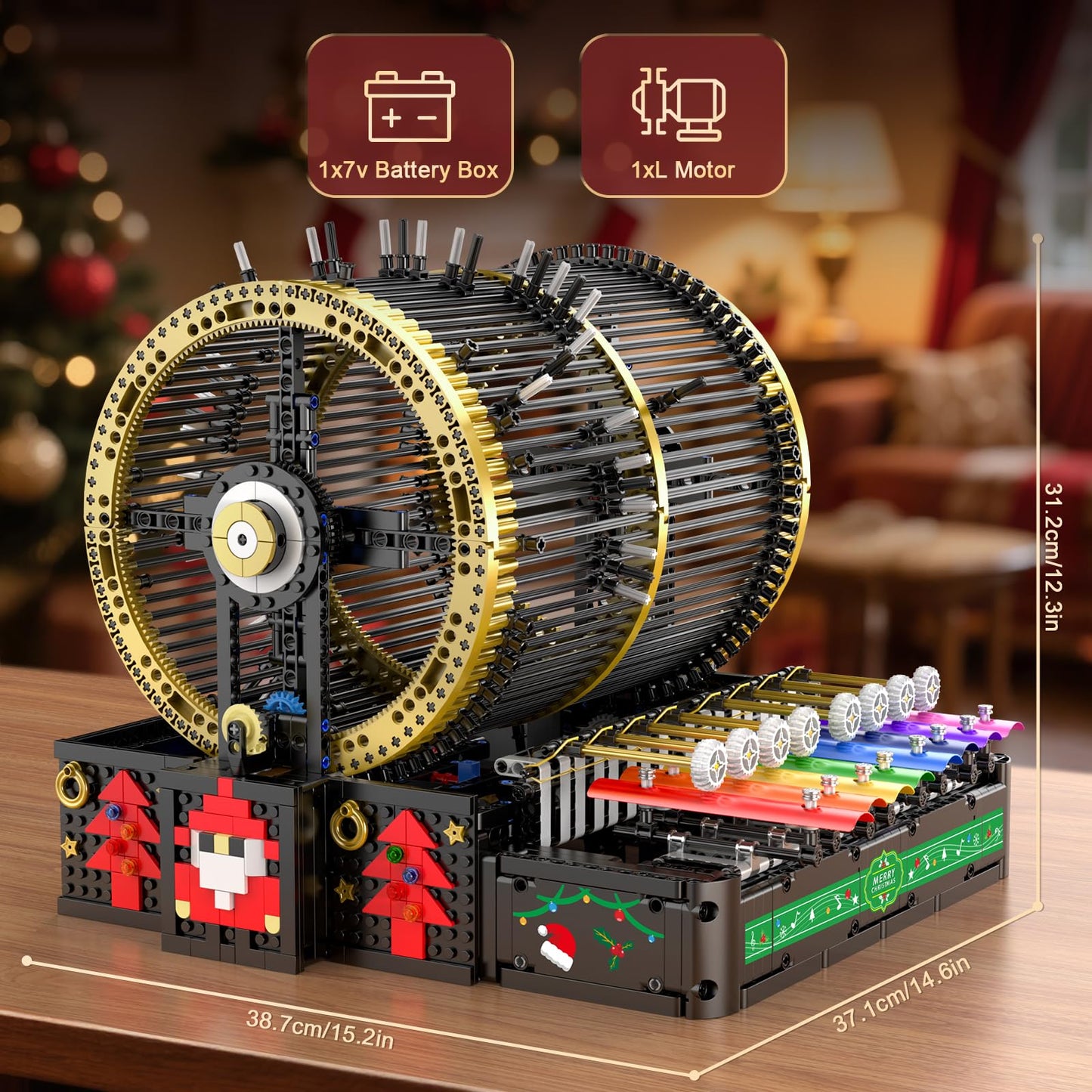 Mould King 10170 Music Box Building Sets, 2344+ PCS Rotating Christmas Music Box with 4 Speed Adjustable Mode, Black Gold Design with Festive Patterns, Collectible Decoration Gift for Adults Age 14+
