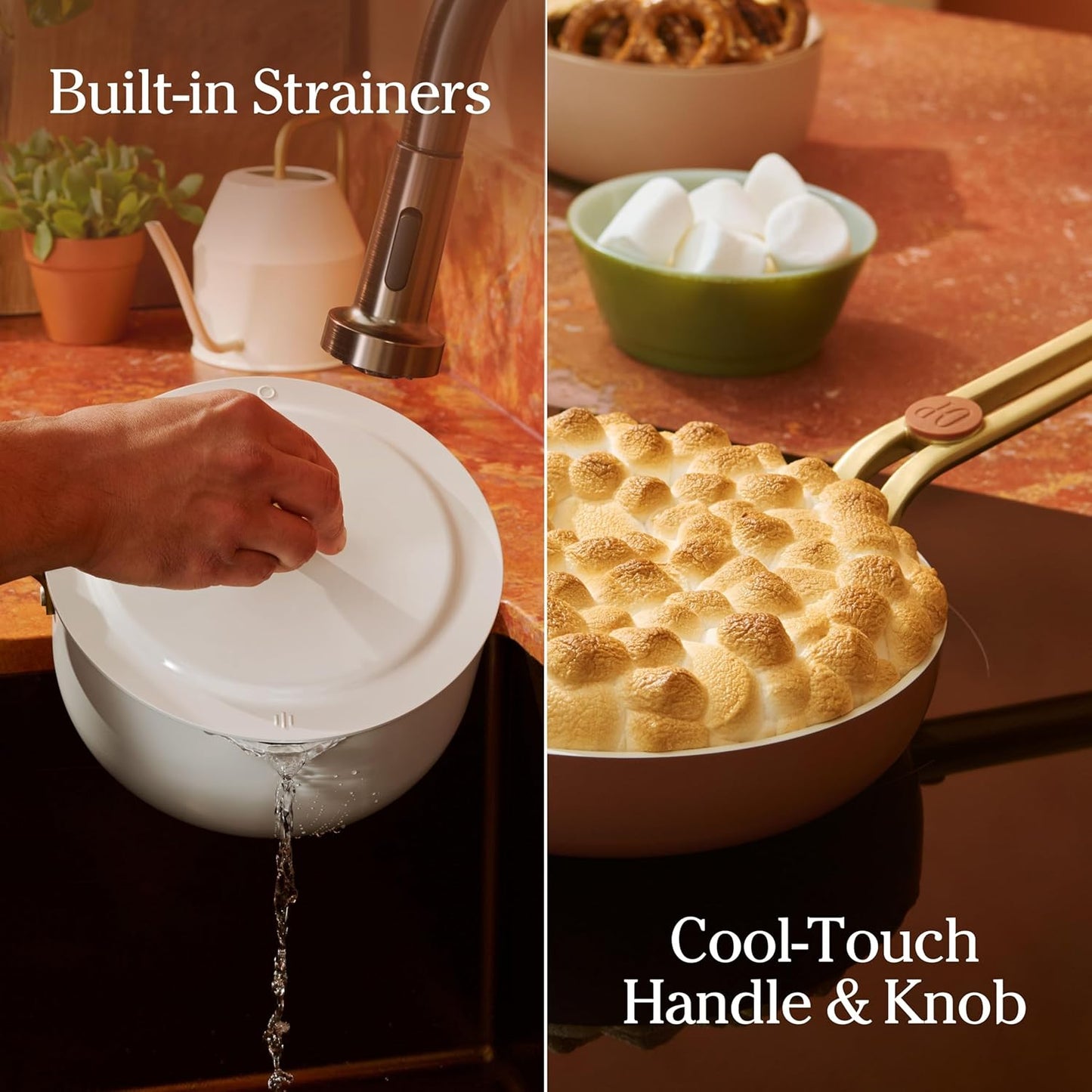 Our Place 8-Piece Cookware Set - Nontoxic Thermakind™ Nonstick Ceramic Fry Pans & Modular Rack | Oven Safe to 450°F, Blue Salt