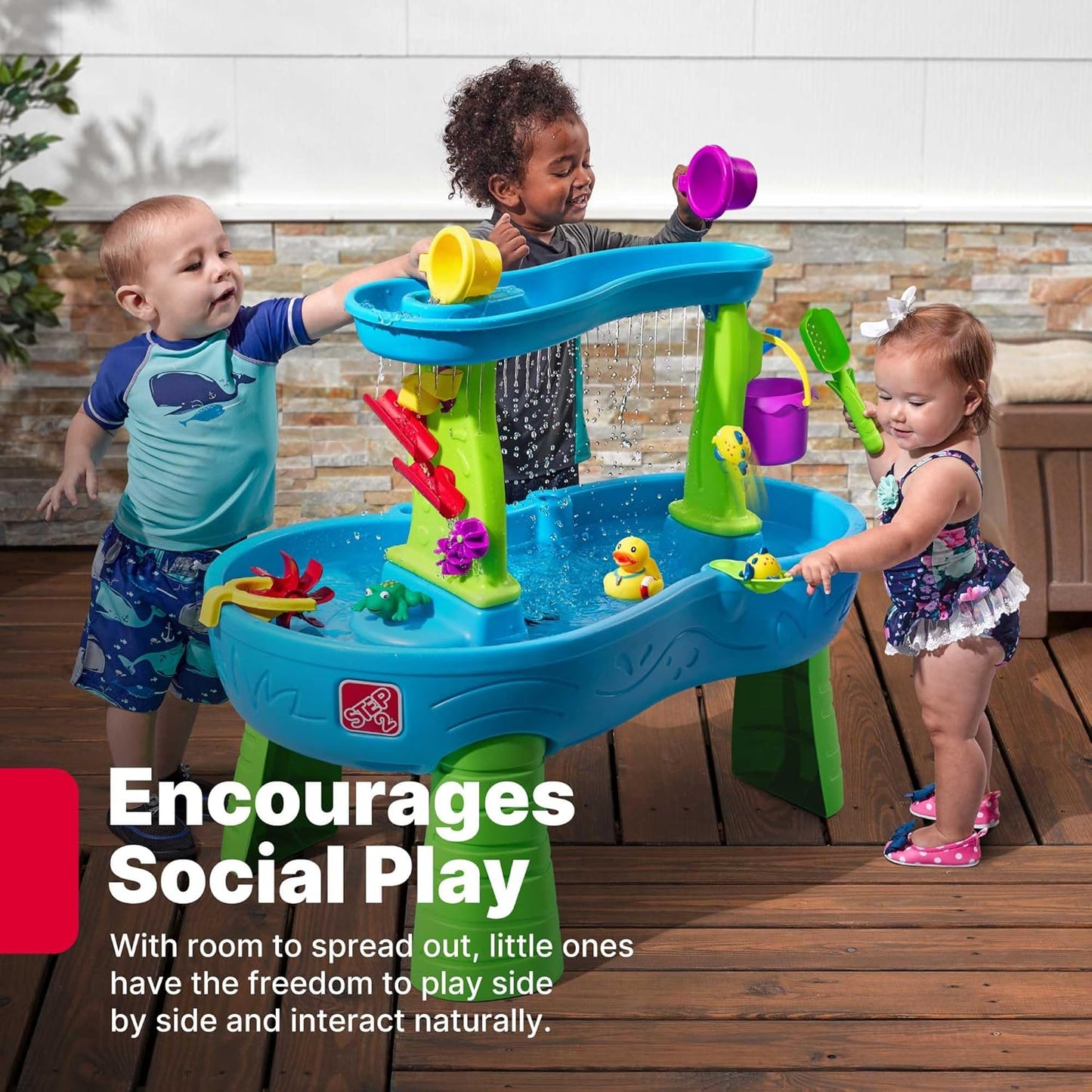 Step2 Rain Showers Splash Pond Water Table - Kids Sensory Playset with 13 Accessories | Outdoor Fun for Toddlers 1.5+ Years, Blue & Green