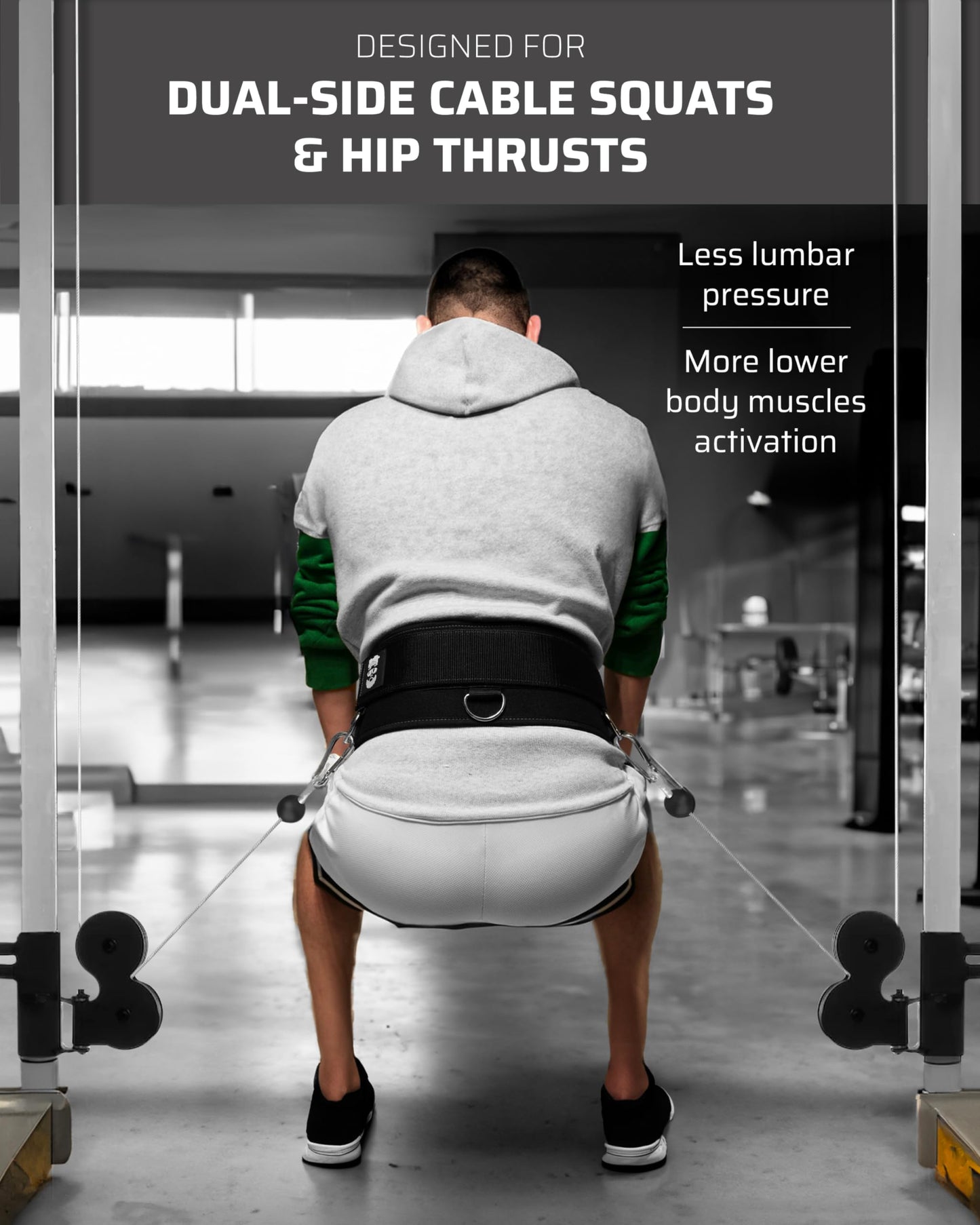 THEFITGUY Multi-Attachment Belt for Cable Machine and Smart Home Gym Squats and Hip Thrusts, 5 Attachment Points for Optimal Weight Distribution, 2 Straps (40” & 27”) and 3 Metal Snap Hooks Included