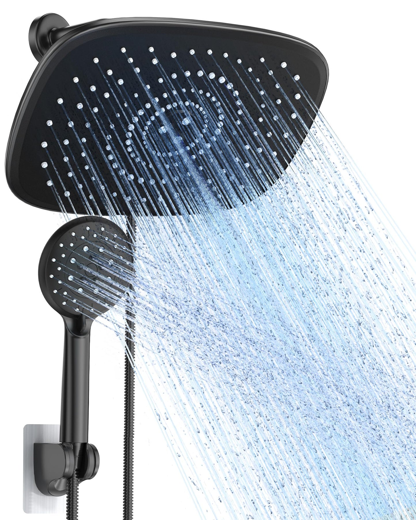 Veken Rain Shower Head with Handheld, High Pressure Rainfall Showerhead Combo with 5 Handheld Water Spray Modes for Bathroom Accessories, Home Decor, Detachable Dual Shower Heads, Matte Black, 10 Inch