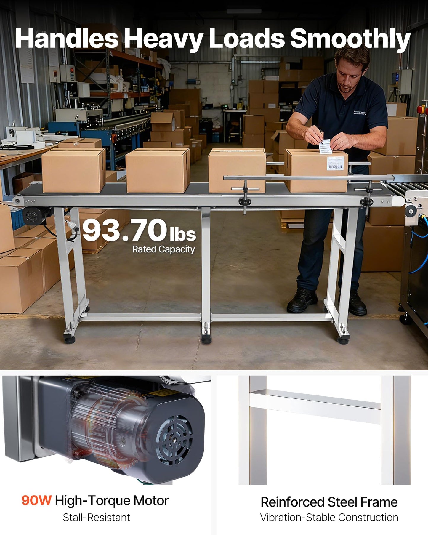 VEVOR PVC Belt Conveyor 71″x 7.8″, Electric PVC Conveyor 110V Adjustable Automatic Speed, Conveyor Machine with Double Guardrail, in Stainless Steel, Industrial Transport Equipment