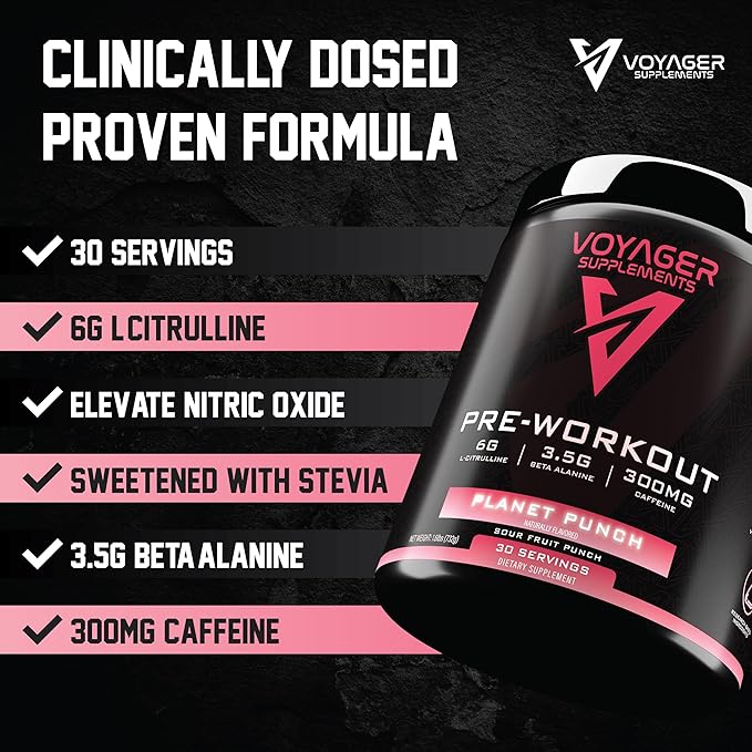 Voyager Pre-Workout Planet Punch ??Creatine-Free Powder w/L-Citrulline, Beta-Alanine, Caffeine ??Supports Energy, Endurance & Focus ??30 Servings ??No Artificial Fillers ??GMP Certified