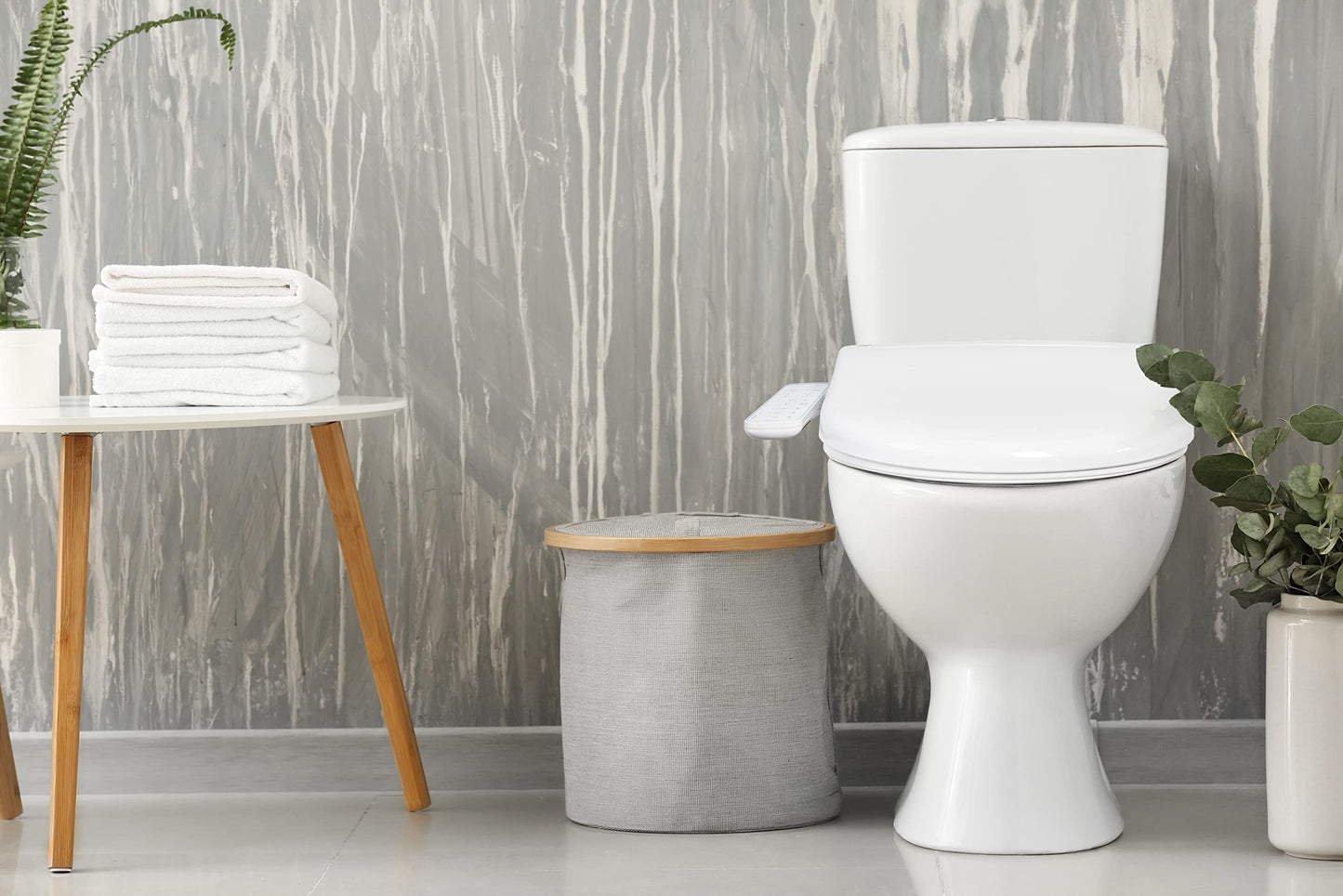 BidetMate 1000 Series Electric Smart Toilet Bidet Seat with Heated Water, Side Control Panel, and Warm Air Dryer - Self-Cleaning - Perfect for a Smart Home Kit - Round