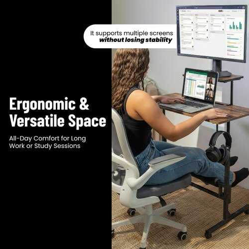 Model 2026 Adjustable Height Rolling Desk With Wheels Portable Compact Laptop Table Mobile Workstation For Study Office Small Space Standing Desk Ergonomic Writing Surface Modern Home Furniture Brown