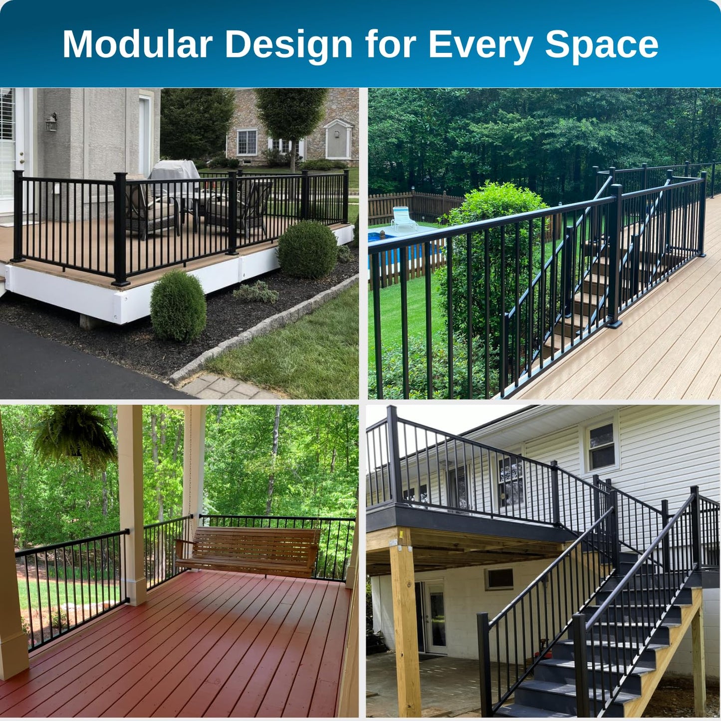 Weatherables 42 in. H x 5 ft. W Stanford Gate Kit – Aluminum Porch & Deck Railing Gate with Black Powder-Coated Finish, Adjustable Outdoor Entry Gate