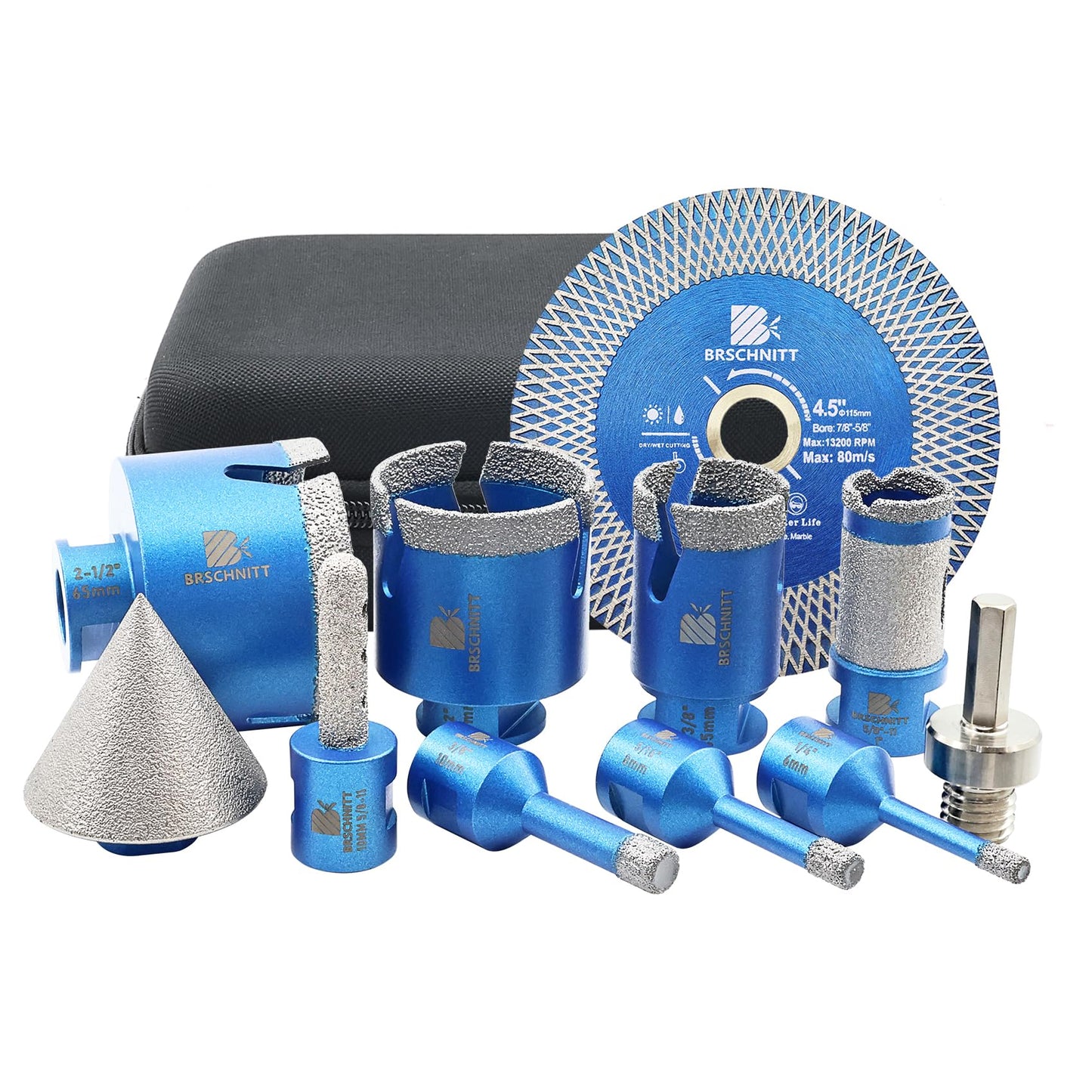 Tile Hole Saw Kit - BRSCHNITT Diamond Core Drill Bit 1/4" 5/16" 3/8" 1-3/8"2" 2-1/2"& 3/8" 1" Finger Bit & 2" Chamfer Bit for Porcelain Tile Ceramic Marble Granite & Diamond Blade