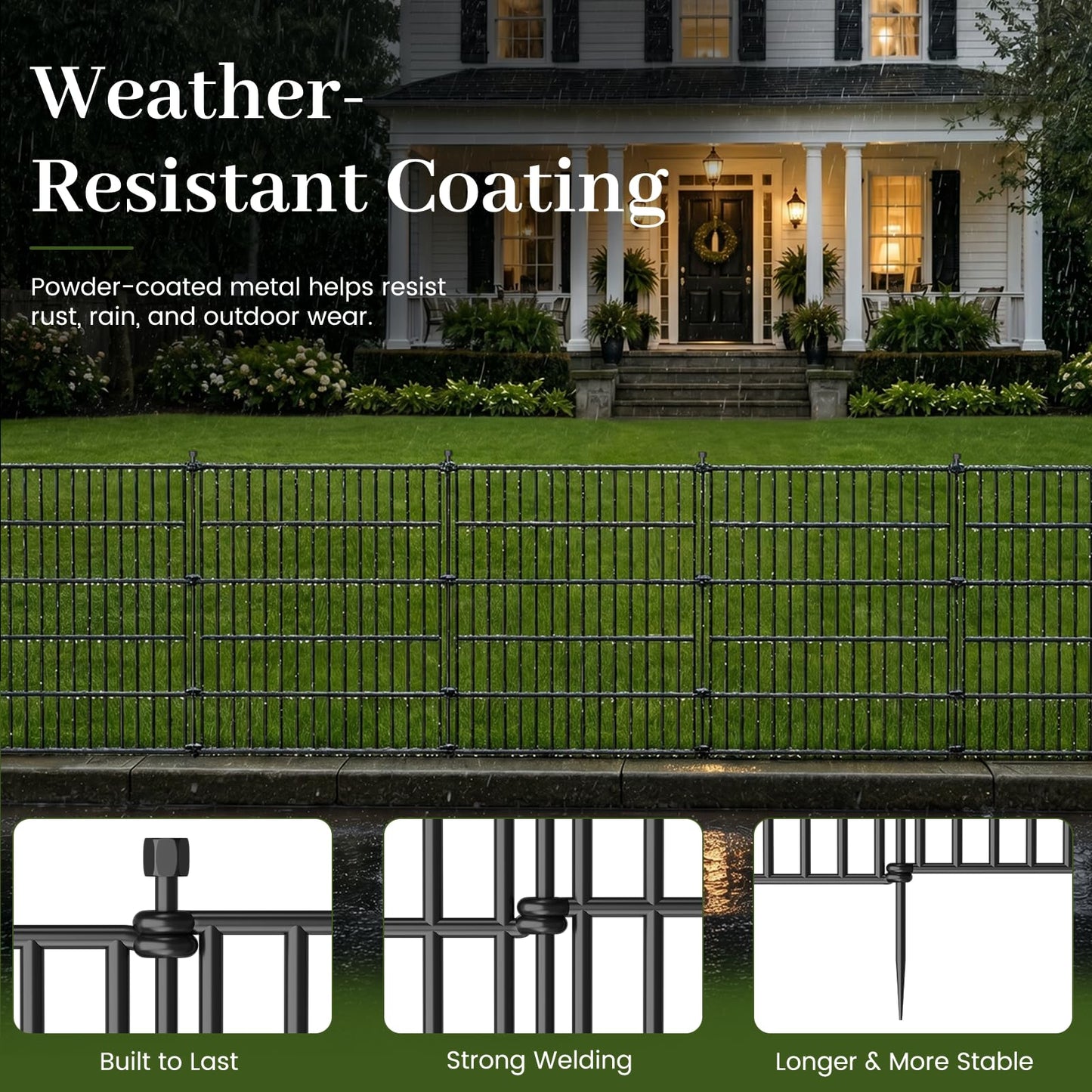 10 Panels No Dig Decorative Outdoor Garden Fence for Yard, 32 in(H) X 23.6 ft(L) Animal Barrier Fencing Rustproof Metal Wire Panel Border for Dog, Rabbits, and Patio Temporary Ground Stakes
