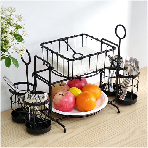 Lihou PapaQ Metal Buffet Caddy Tabletop Organizer, Flatware Napkin and Plate Picnic Caddy Stackable Serving Set for Kitchen, Picnic, Camping, Party,Dining, Entertaining, Parties,Thanksgiving