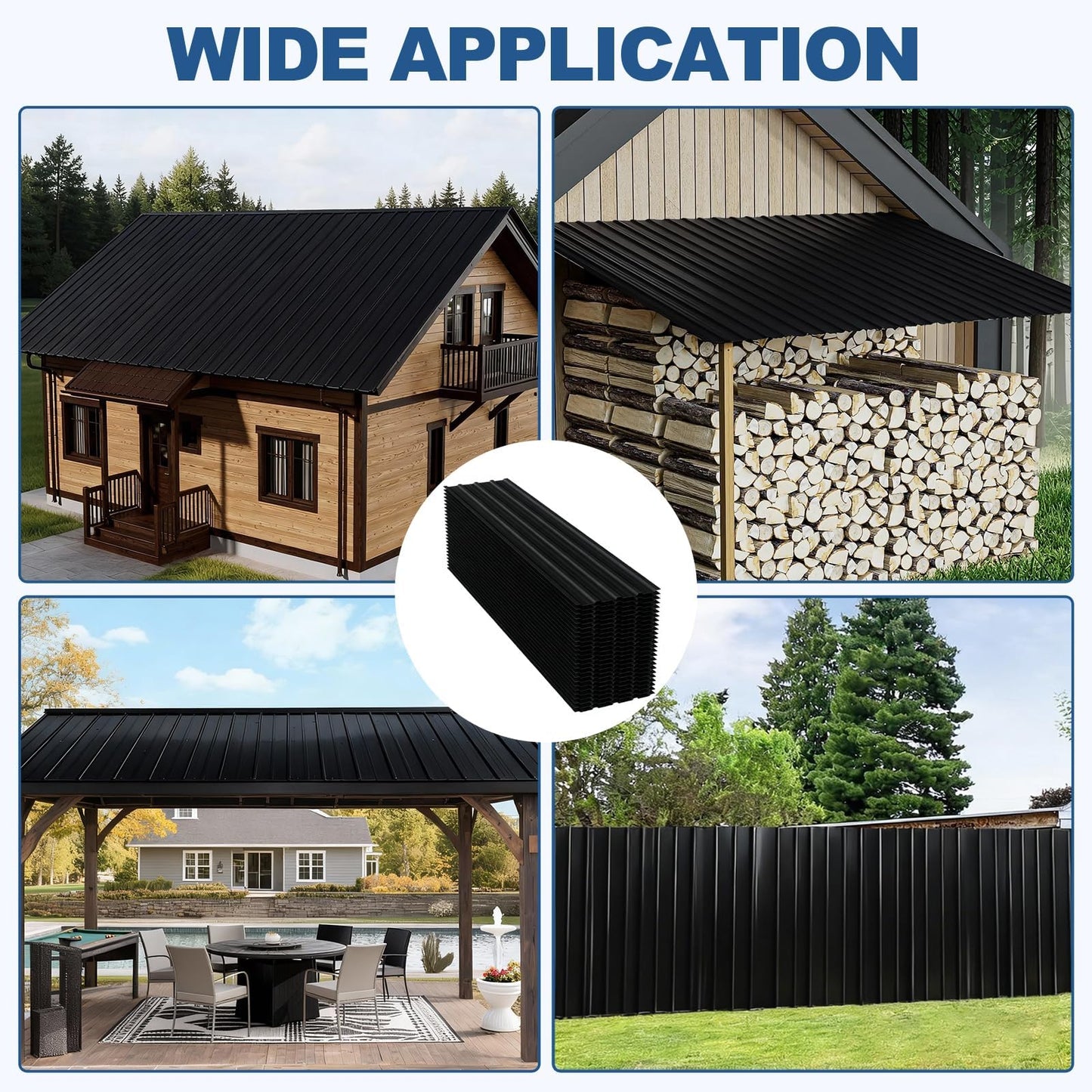 18 Pcs Metal Roof Panels, 18"×43" Metal Siding Panels with 200 Screws and Glove, Corrugated Roofing Panel, for Garages, Sheds, Chicken Coop, Patio, Black