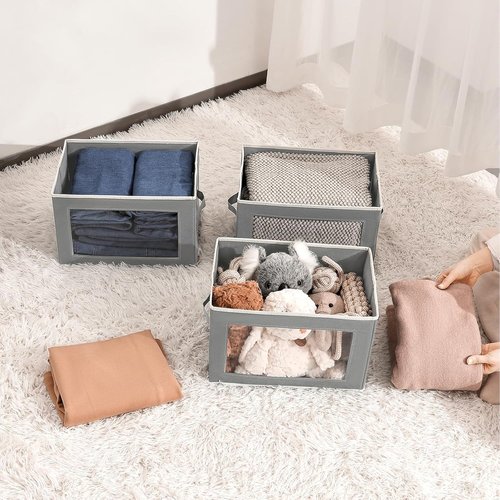 Homsorout Storage Bins - 6 Pack Large Foldable Closet Organizers with Lids | Decorative Grey Baskets