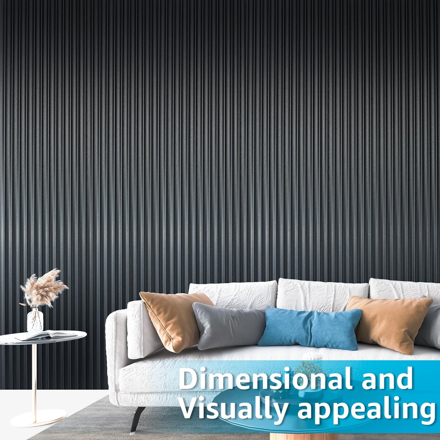 Art3d 8 Pack WPC Wainscoting Panels, 104" x 6.3" Slat Wall Paneling, Glossy Metal Finish 3D Wall Panels, Wavy Panels for Interior Wall Decor, Living Room, Bedroom - Steel Gray