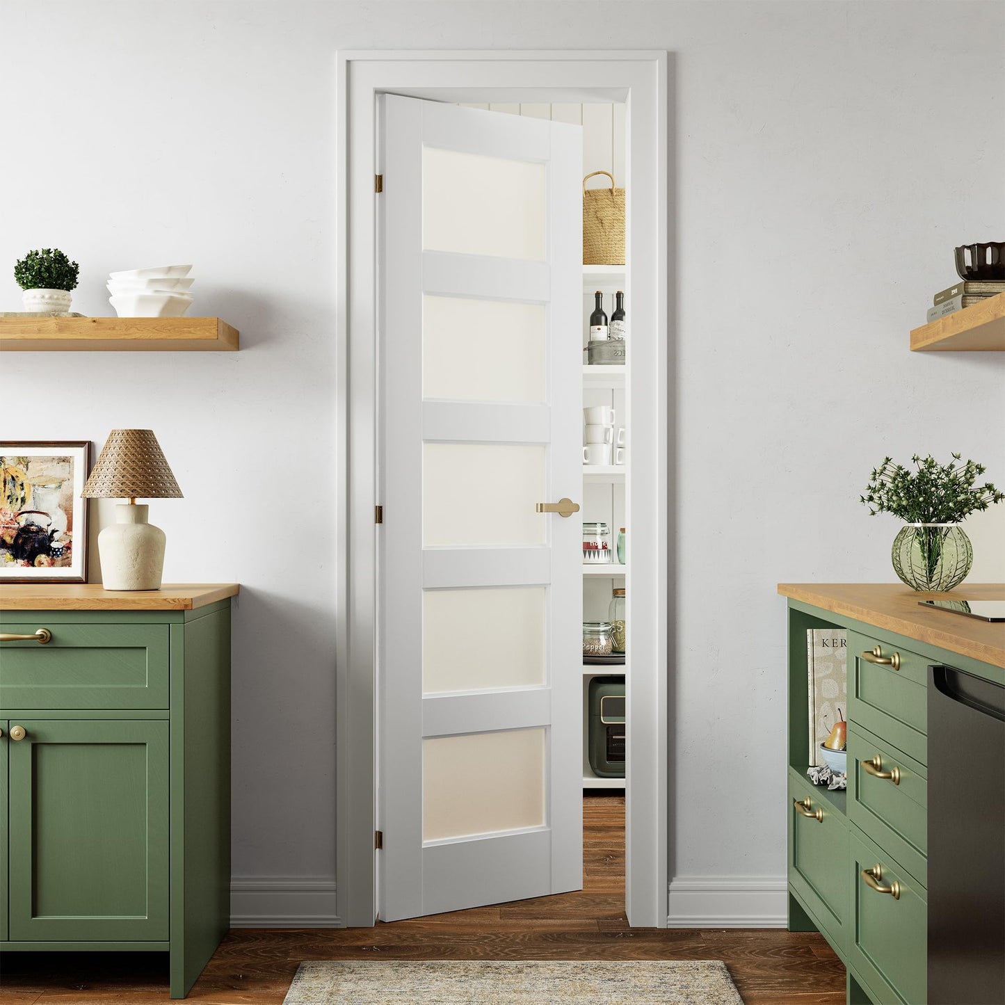 SMARTSTANDARD 5-Panel Frosted Glass Interior Door Slab, 24" x 80" Slab Door for Pantry Pocket Laundry Bathroom French, Solid Core Pre-Assembled Panel Without Hardware, White
